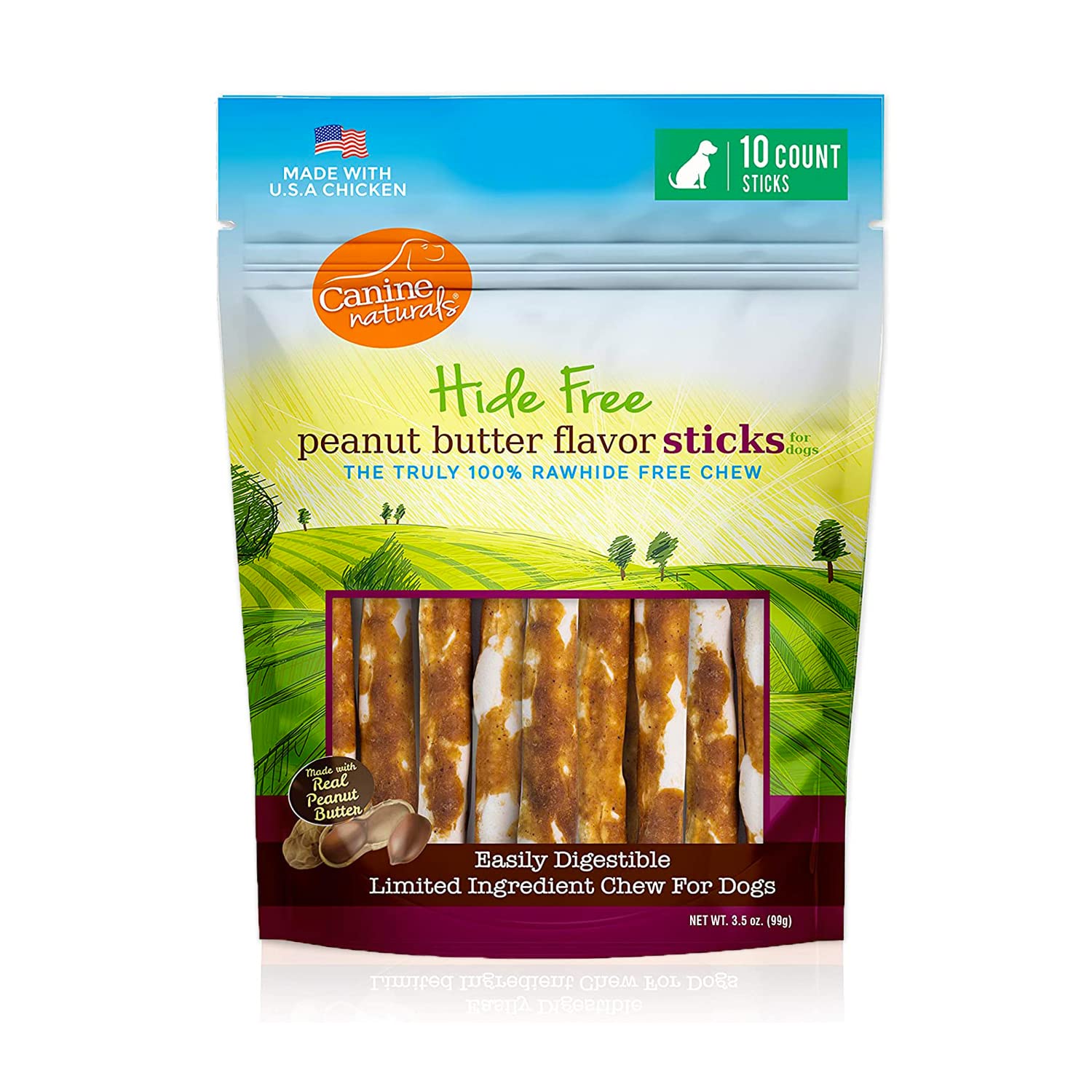Canine Naturals Peanut Butter Chew Dog Treats - Rawhide Free, All-Natural, 10 Pack of 5 Inch Brown Chews