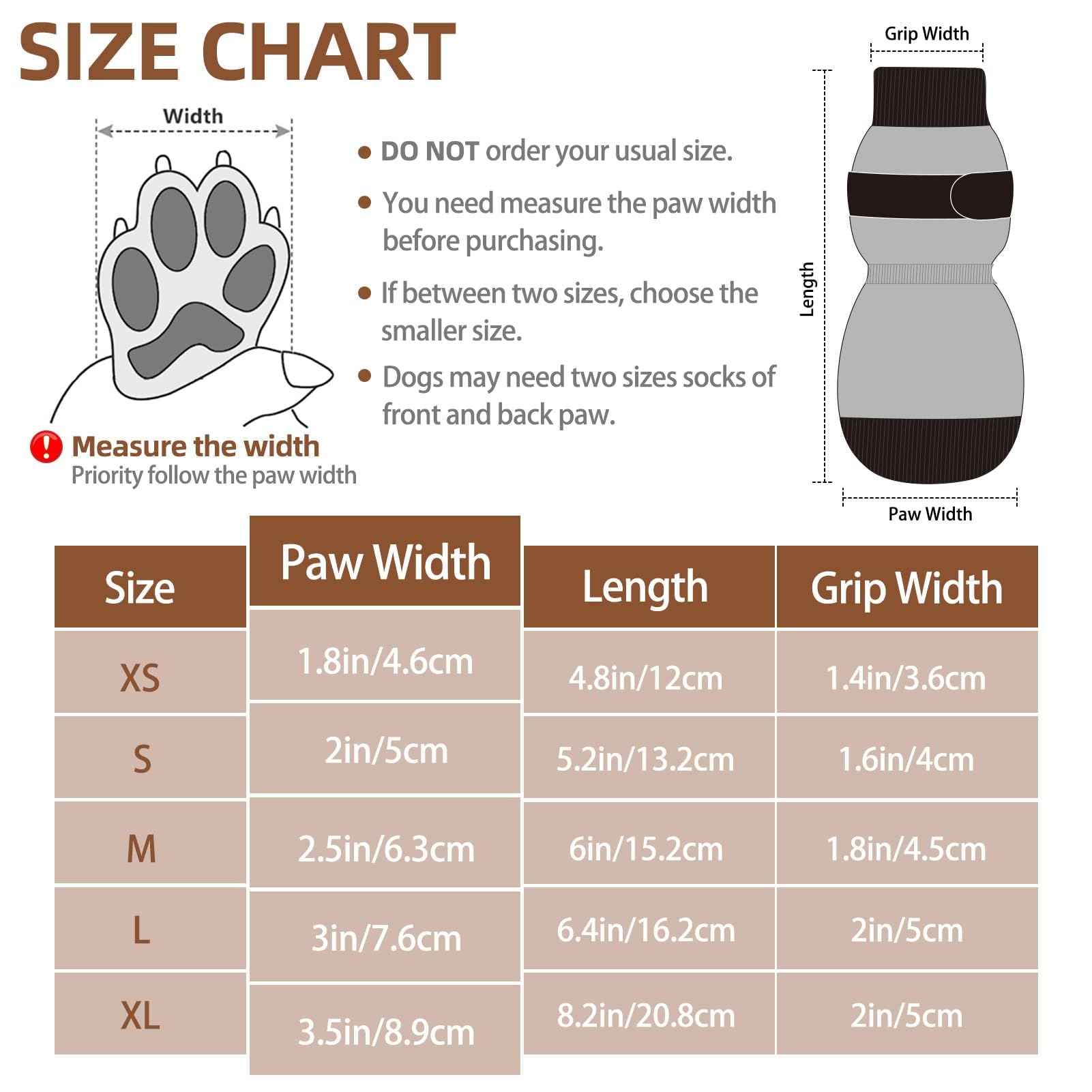 Pupteck Anti-Slip Dog Socks With Double Sides Grips For Small Medium Large Dogs Hardwood Floors Prevents Licking, Dog Shoes For Hot Pavement Traction Control Paw Protector For Senior Dogs, Khaki Xl