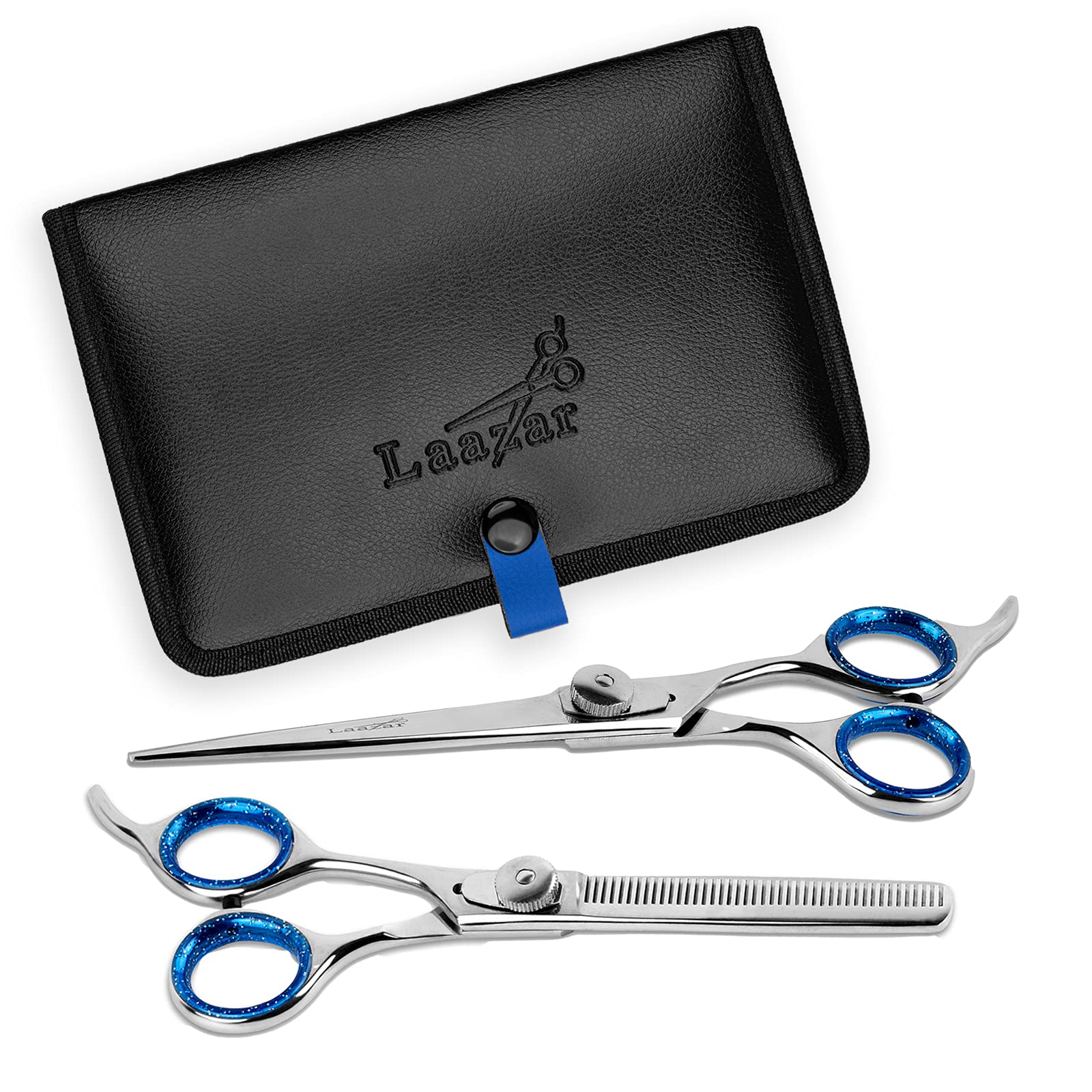 Laazar Pet Grooming Set - 7'' Straight Pet Grooming Scissors & 6.5'' Pet Thinning Shears with 42 Teeth | Professional Dog Sheari