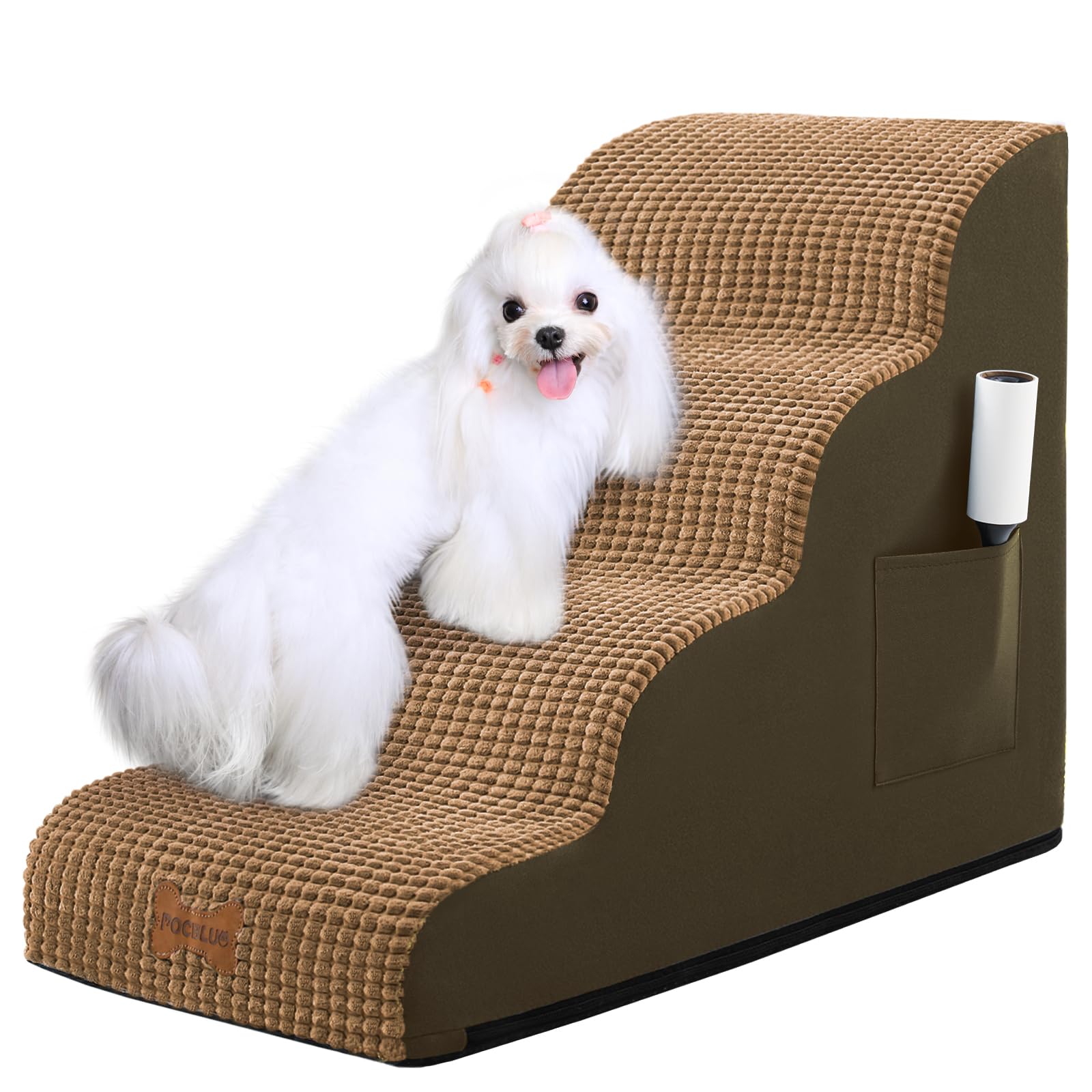 Dog Stairs For Small Dogs, Wide Pet Step With Removable Cover, No Assembly High Density Foam Cat Ramp For Bed Or Sofa, 4-Step, L