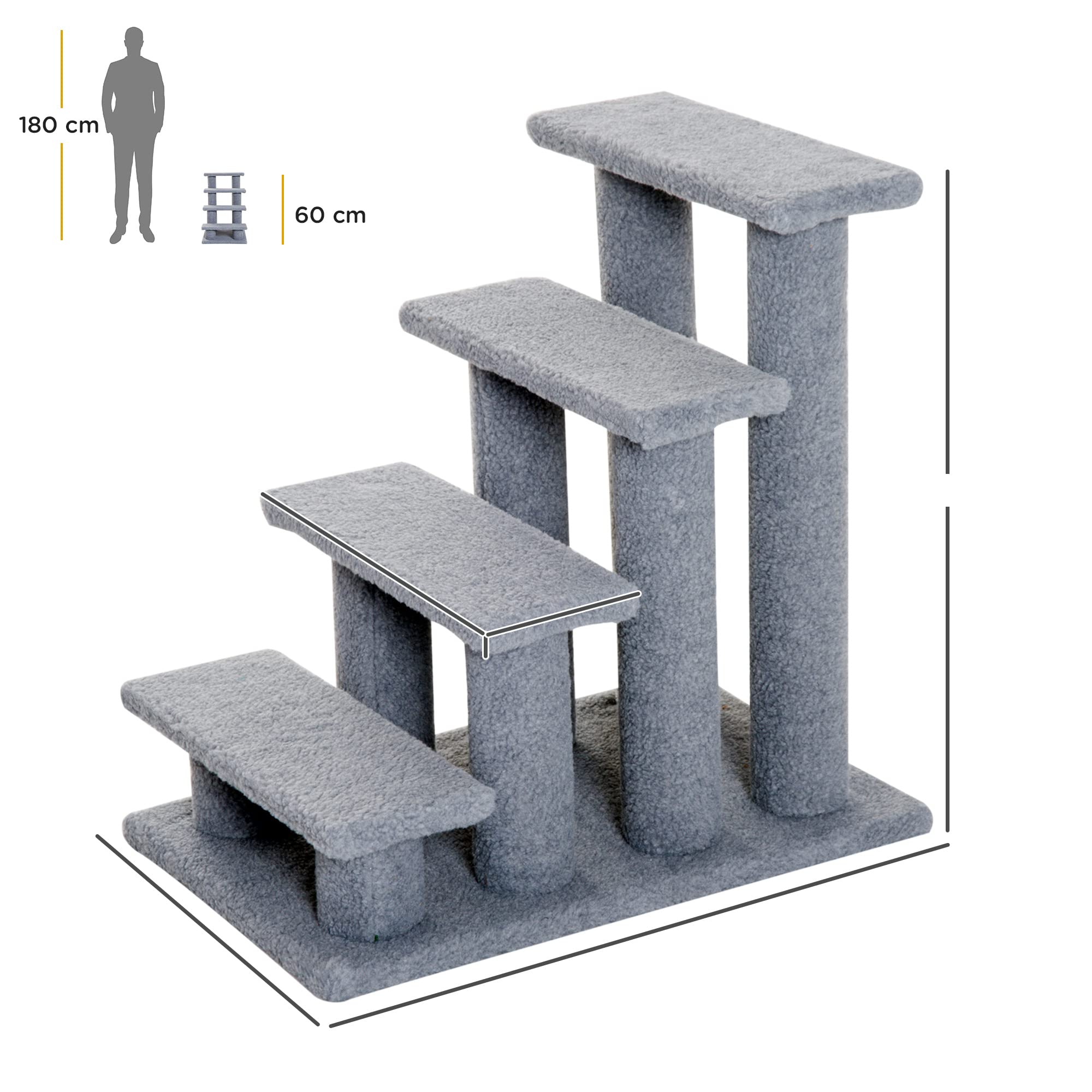 Pawhut Dog Steps For Bed 4 Step Pet Stairs For Sofa Dog Cat Climb Ladder 63X43X60 Cm Grey