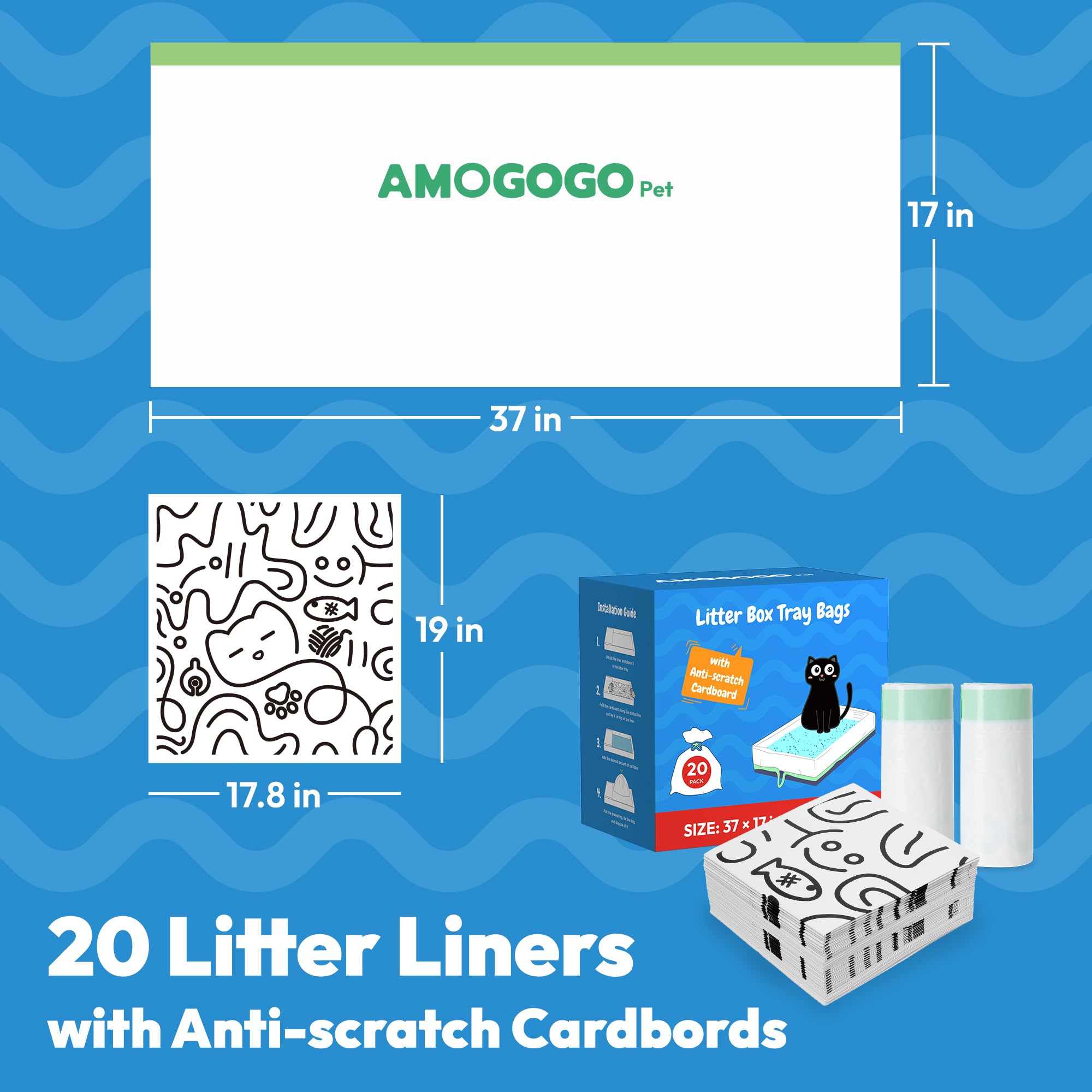 Amogogopet 20 Pack Cat Litter Bags, Compatible With Petsafe Crystal Litter Box Tray Refill, With Anti-Scratch Cardboard, Heavy D