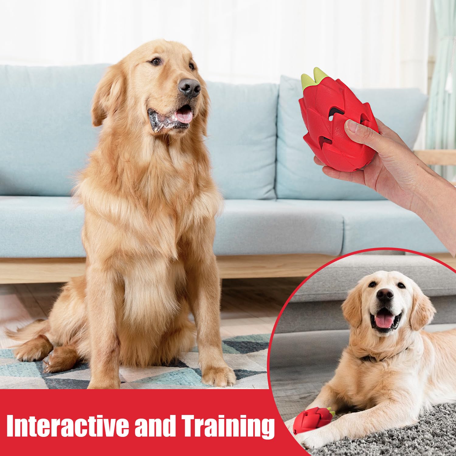 Dragon Fruit, Dog Chew Toys For Aggressive Chewers,Natural Rubber,Indestructible,Tough Dog Puzzle Toys Treat Dispensing Durable,