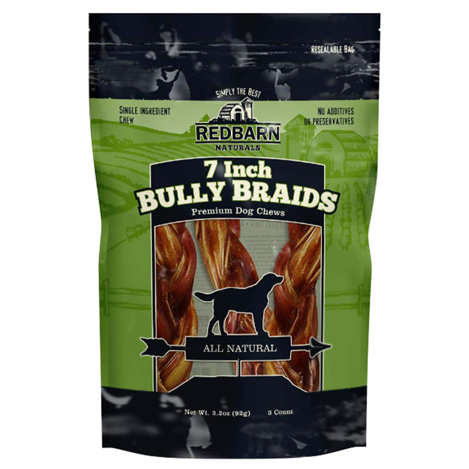 Redbarn All-Natural 7 Braided Bully Sticks for Dogs - Premium Grain-Free & Rawhide-Free Single Ingredient Long Lasting Low Odor 