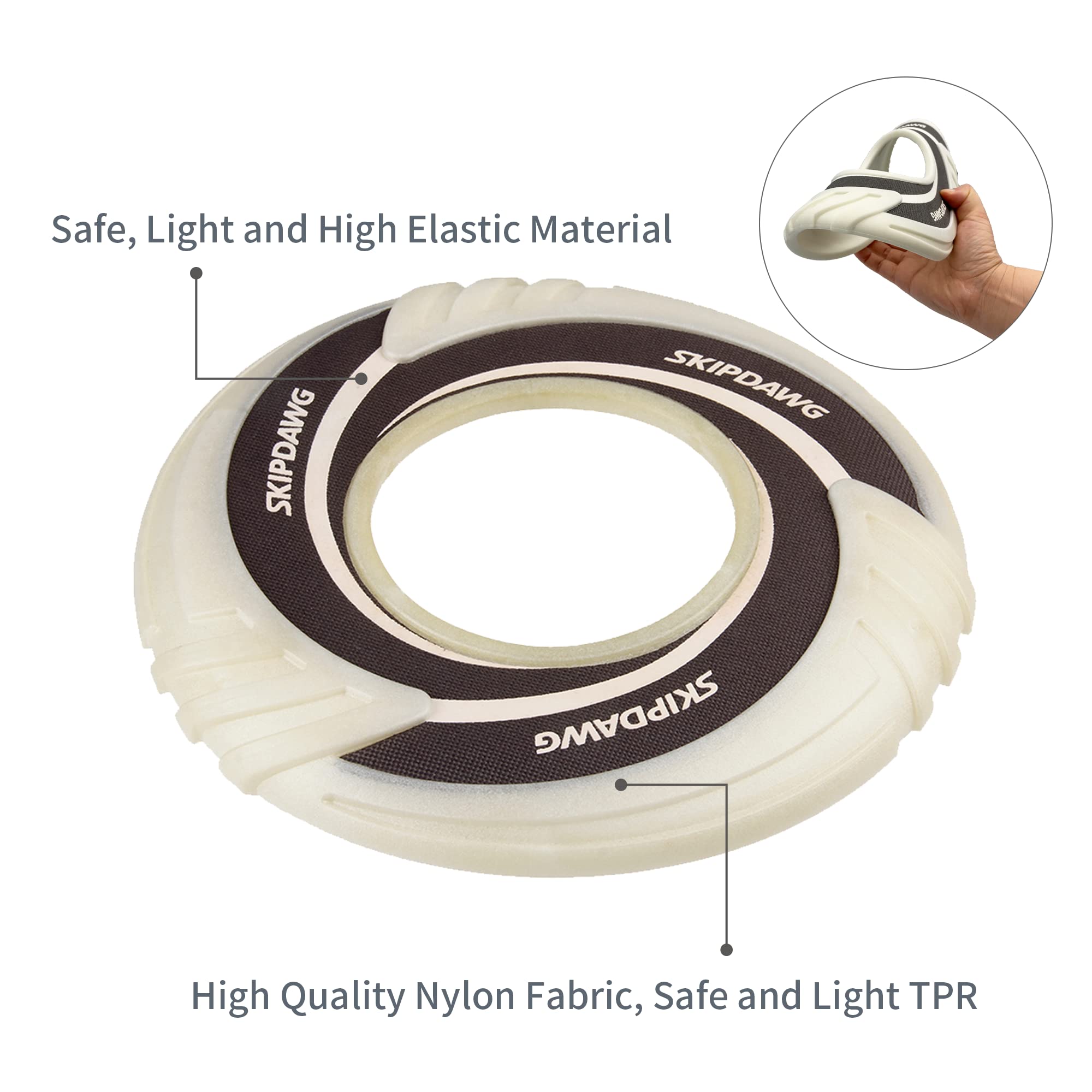 Skipdawg Dog Glow Tug Toy, Flying Disc Dog Toy Light Weight Tpr/Nylon Fabric Non-Toxic Material, Pet Training Toys/Outdoor Night Exercise Toys For Dogs, Diameter 9 Inches