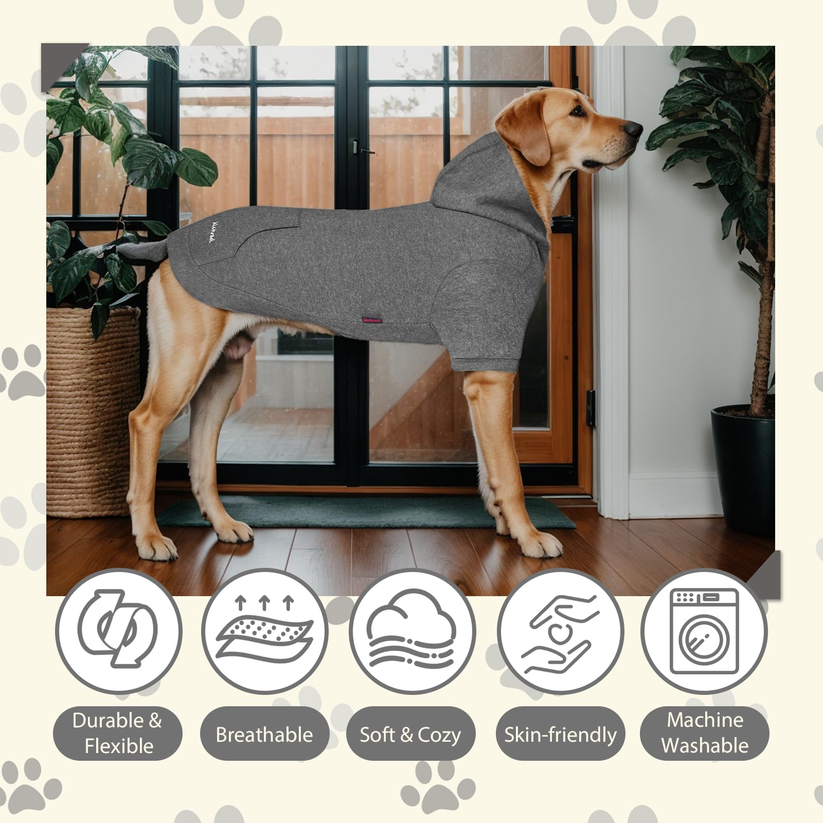 Kickred Basic Dog Hoodie Sweatshirts, Pet Clothes Hoodies Sweater With Hat And Leash Hole, Soft Cotton Outfit Coat For Large Medium Small Dogs, L