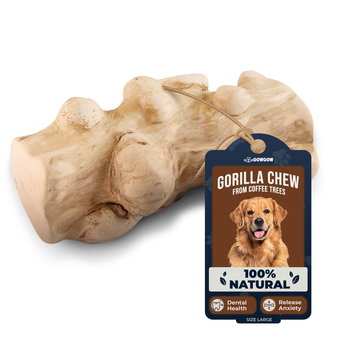 Gowgow Gorilla Chew Toy Made From Real Coffee Wood - Coffee Wood Dog Chew Large For Dog Over 70Lbs 100% Natural, Organic Toys - 
