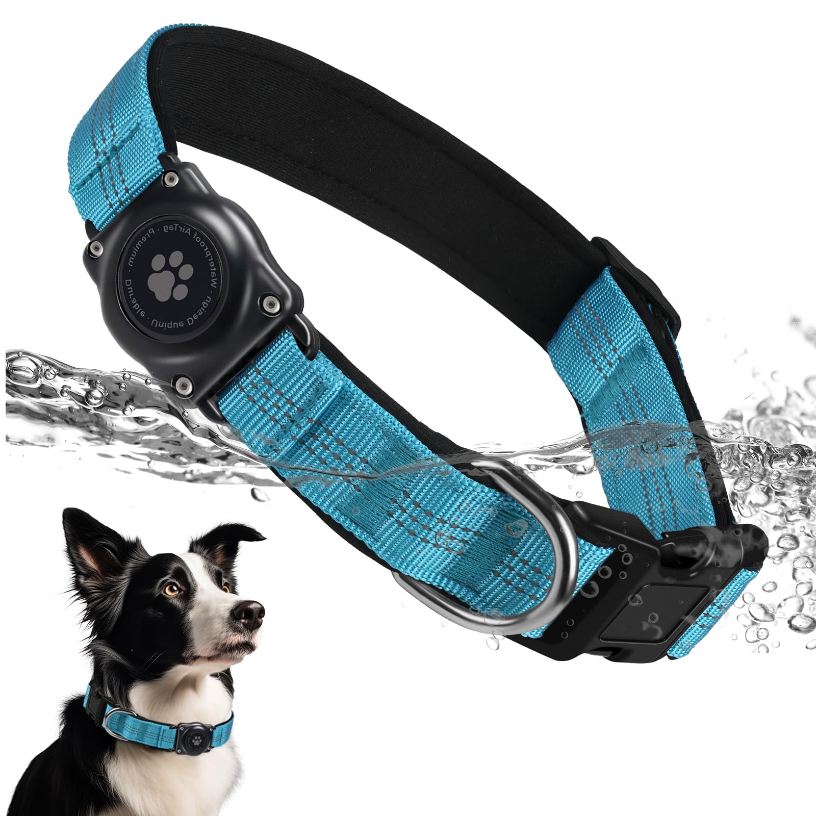 Upgraded Airtag Dog Collar, Ip68 Waterproof Air Tag Dog Collar Holder, Reflective, Ultra-Durable, Comfortable Padded, Heavy Duty Dog Collars For Small Medium Large Dogs (S (10.6'-13.6'), Blue)