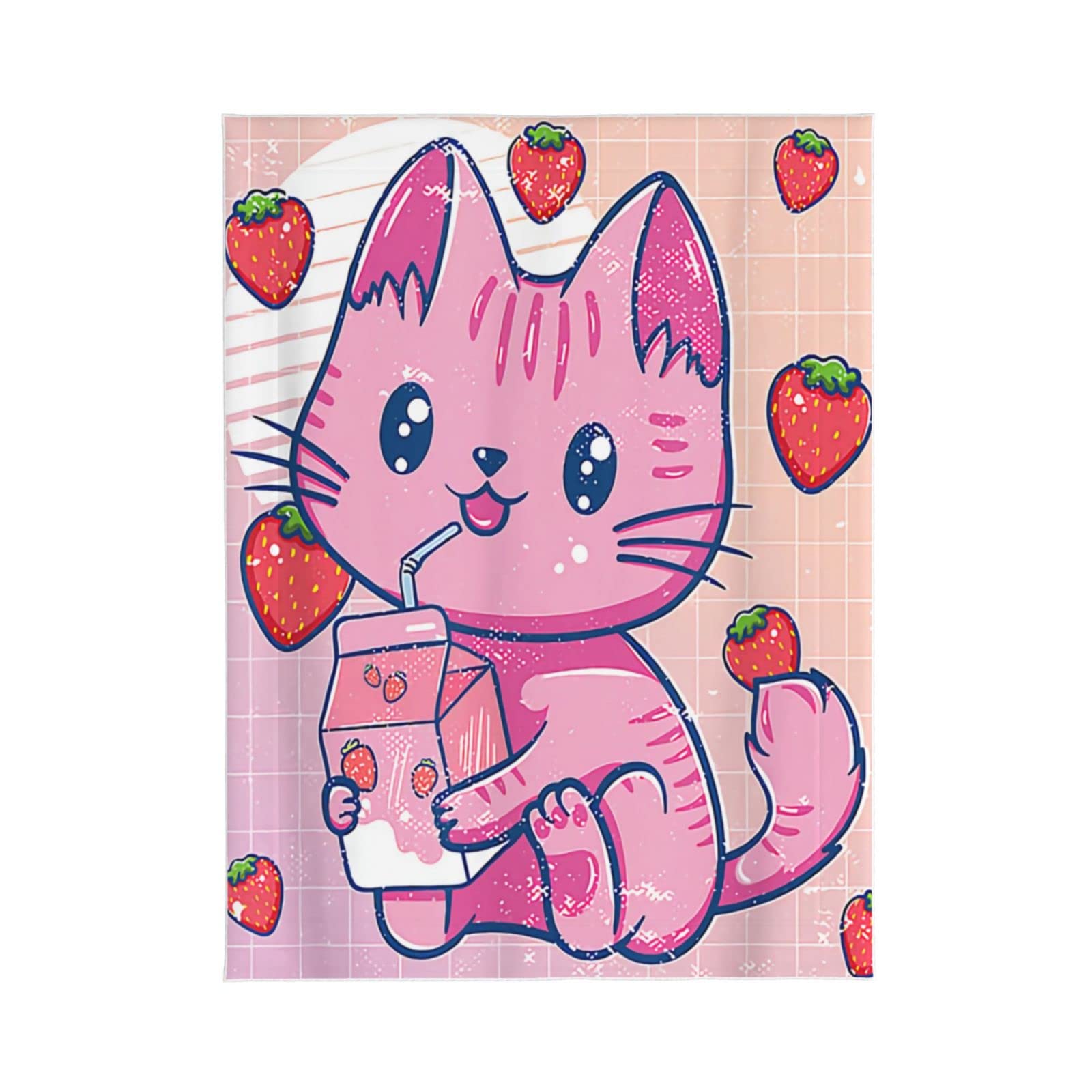 Cute Printing Super Soft Pet Throw Blanket Strawberry Cat 90s Japanese Kawaii Strawberry Milk Sofa Bed Blanket Suitable for Smal
