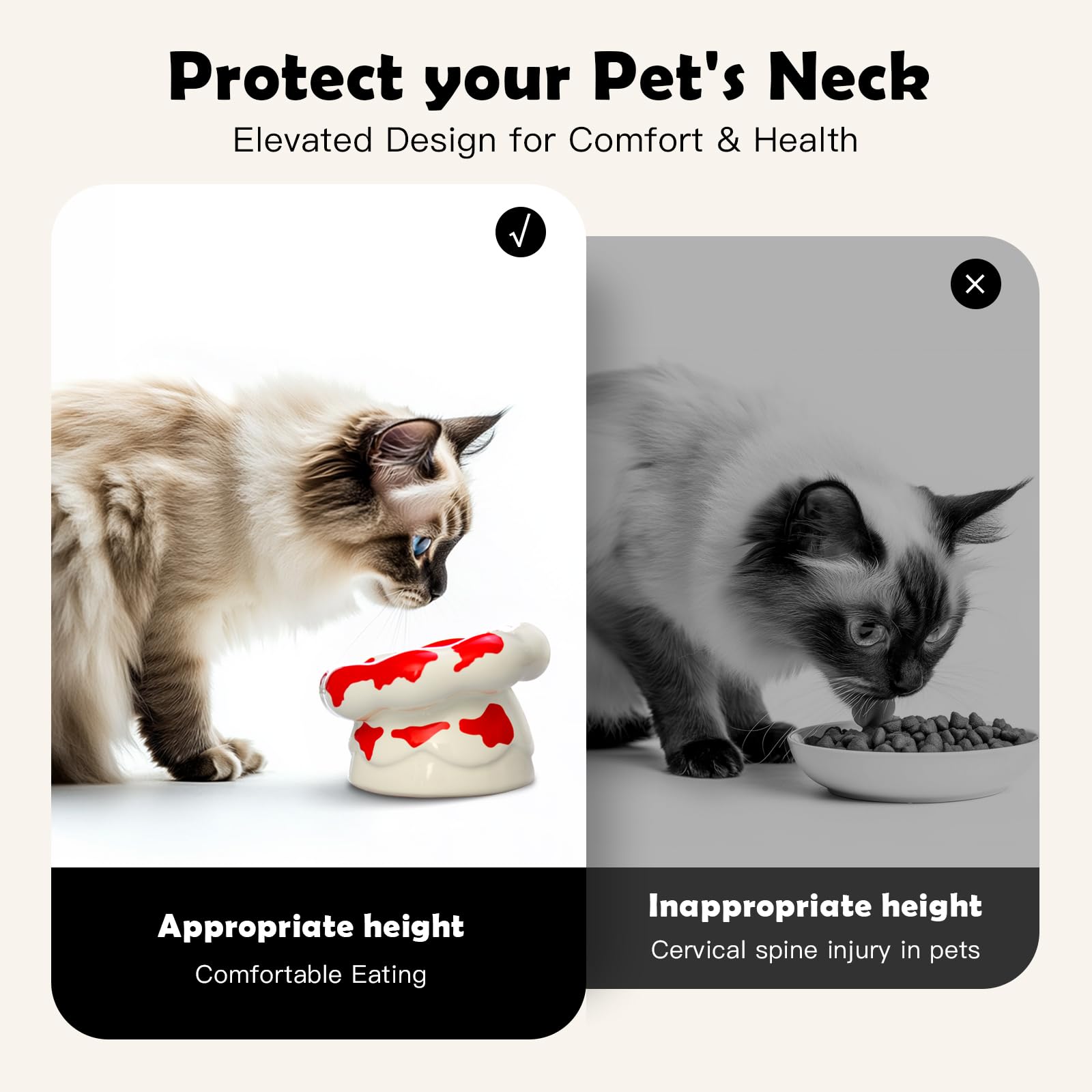 Cloud-Shaped Ceramic Cat Bowl - Elevated Raised Design For Indoor Cats & Kittens,Tilted Anti-Vomiting Shallow Dish With Spine Pr