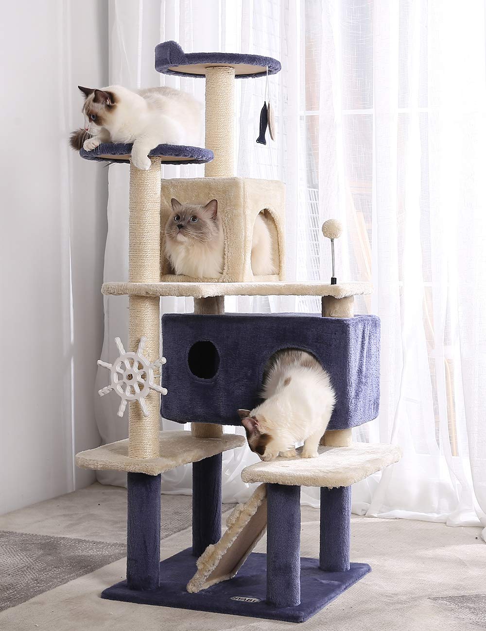 Hyabi 53 Inch Multi-Level Cat Tree Tower With Cozy Condo Furniture Apartment Plush Amusement Platform With Scratch Posts Toy Ball Pet House Play For Indoor Cats