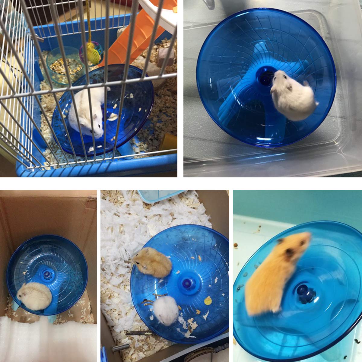 Wontee Hamster Flying Saucer Silent Running Exercise Wheel For Gerbil Rat Mouse Hedgehog Small Animals (Blue)