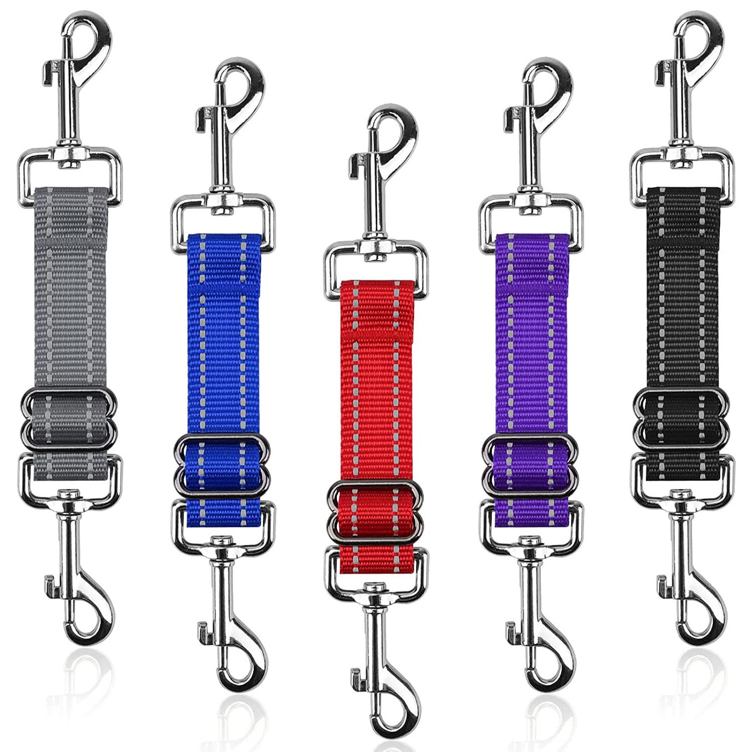 Yuepet Dog Safety Collar Clips 5 Pack Adjustable Prong Collar Backup Clip Reflective Double Ended Backup Clasp Leash Connector F