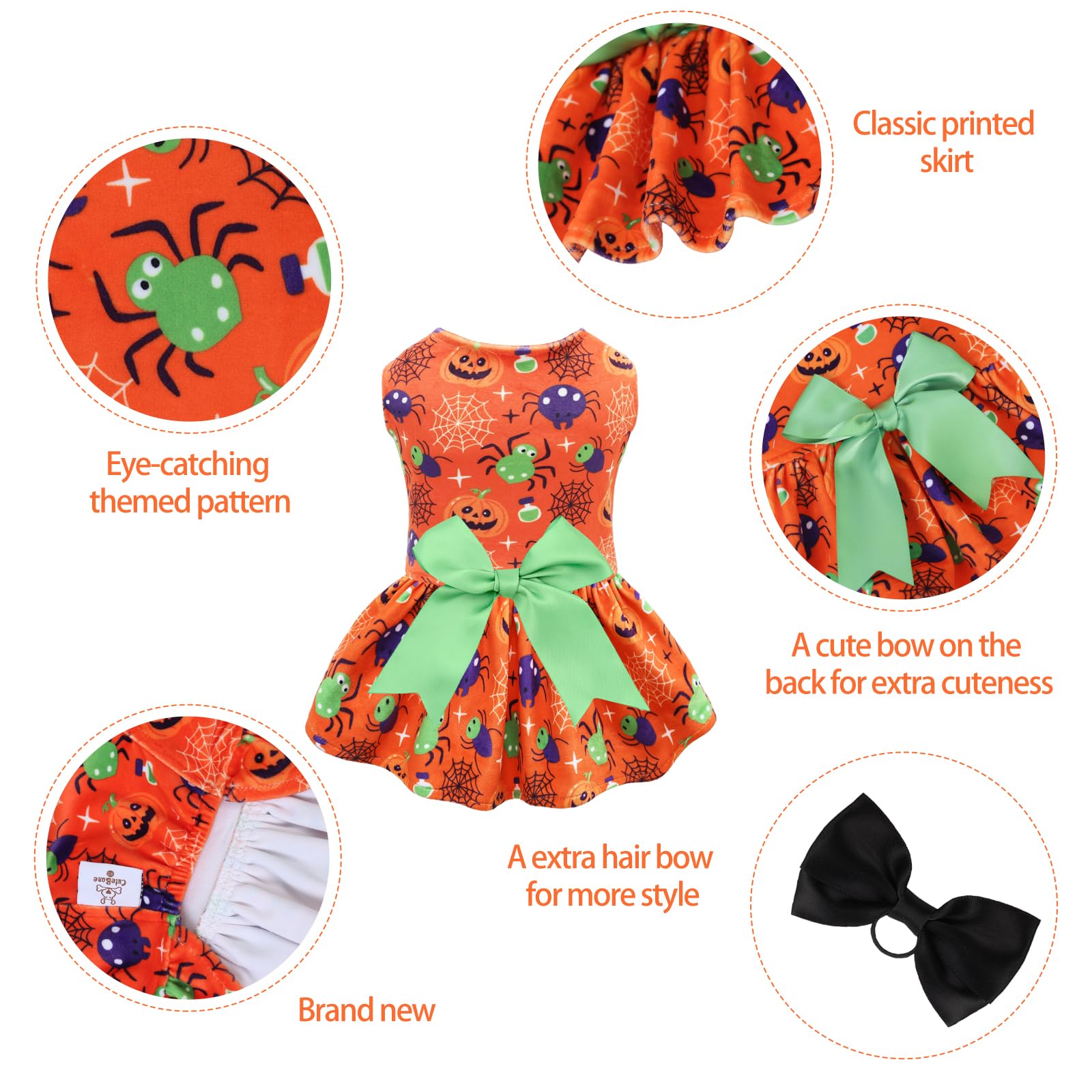 Cutebone Halloween Dog Dresses Velvet Holiday Small Dogs Clothes Onesie Pet Apparel Girl Puppy Skirt With Bow Hair Rope Cva47Xs