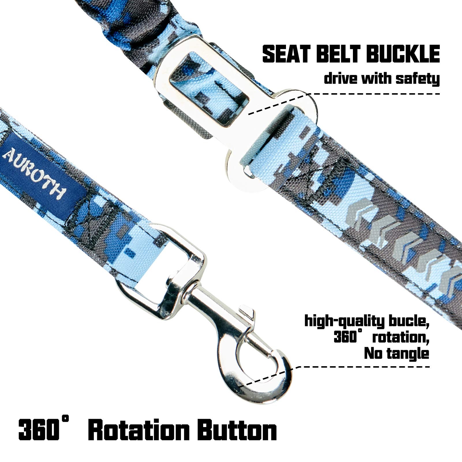 Auroth Heavy Duty Dog Leash - Bungee, No Pull For Shock Absorption, Blue Camo, 6Ft, 2 Padded Handles
