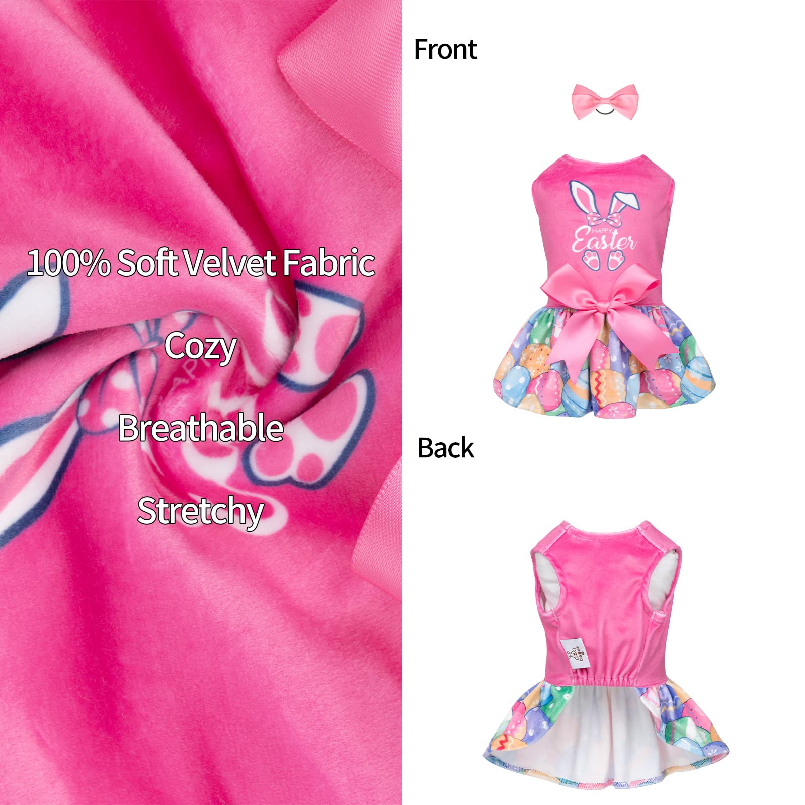 Cutebone Happy Easter Eggs Dog Dress Velvet For Small Dogs Girl Pink Puppy Dresses Dog Clothes Cva18Xs-D