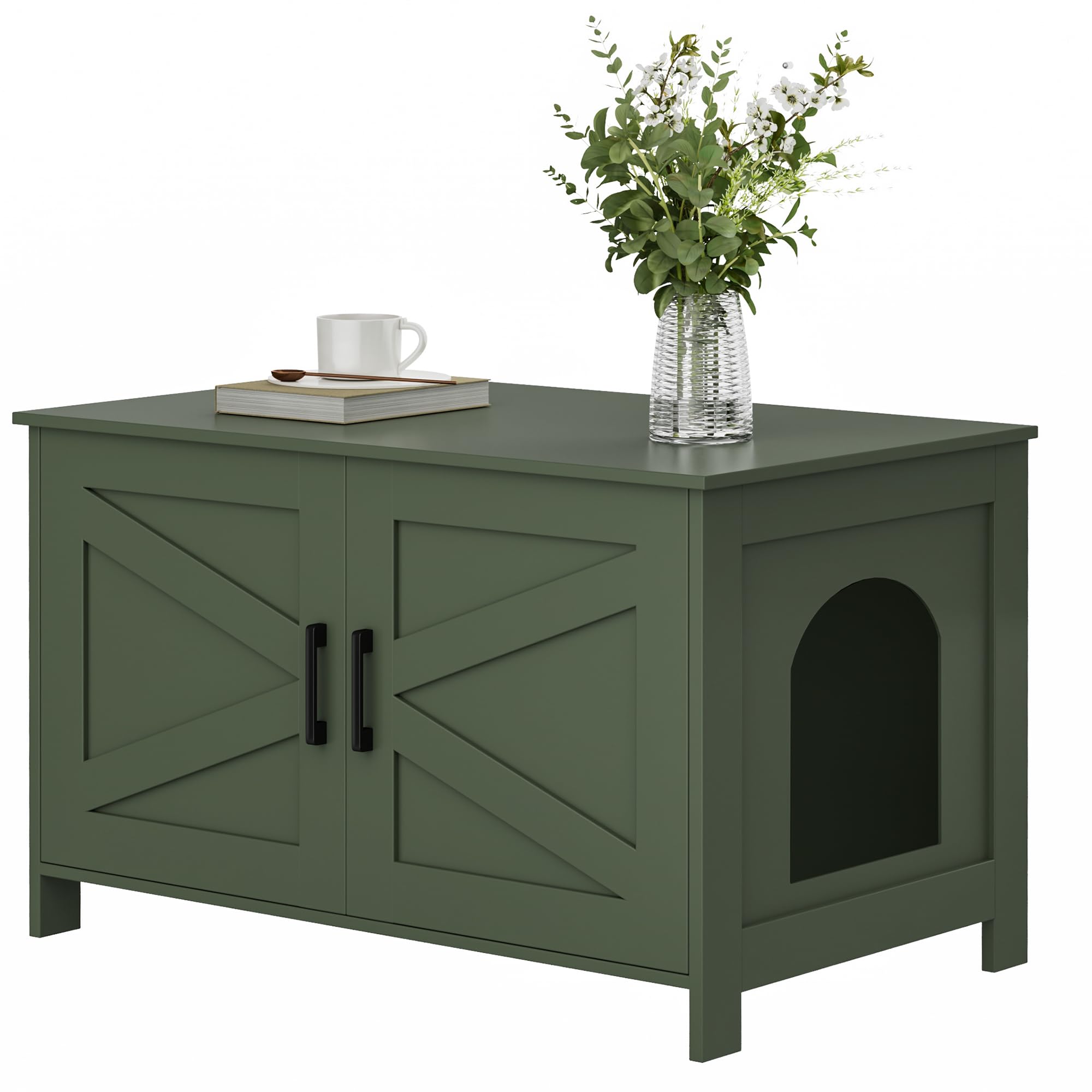 Homhedy Cat Litter Box Enclosure,Litter Box Furniture Hidden With Barn Door,Wooden Cat Washroom Furniture,Fit Most Of Litter Box