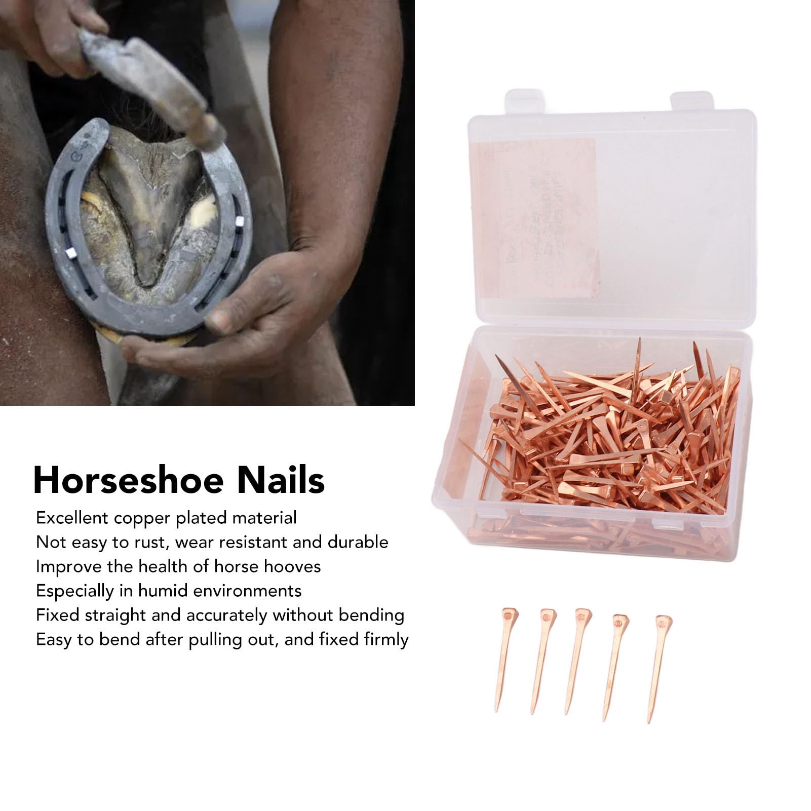 Jauarta 250Pcs Horseshoe Nails Copper Plated Rustproof Equestrian Riding Equipment Pet Supplies (51Mm E5)