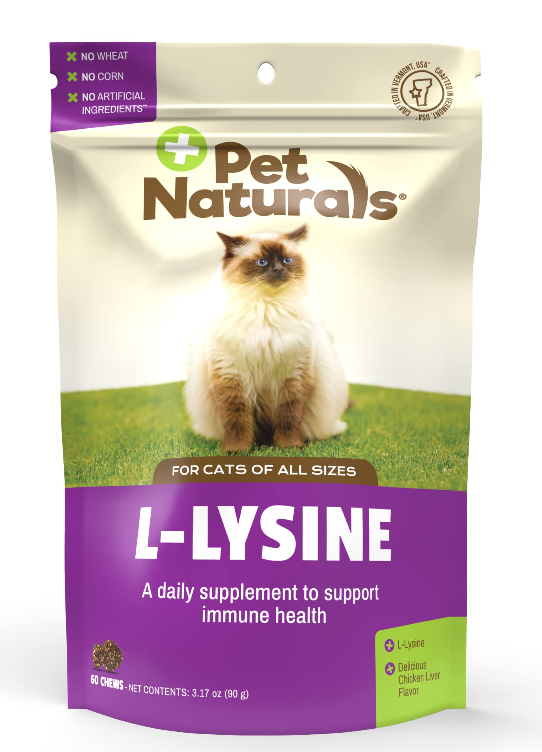Pet Naturals Lysine for Cats, Chicken Flavor, 60 Chews - Immune and Respiratory Support for Cats - No Wheat or Corn - Vet Recomm