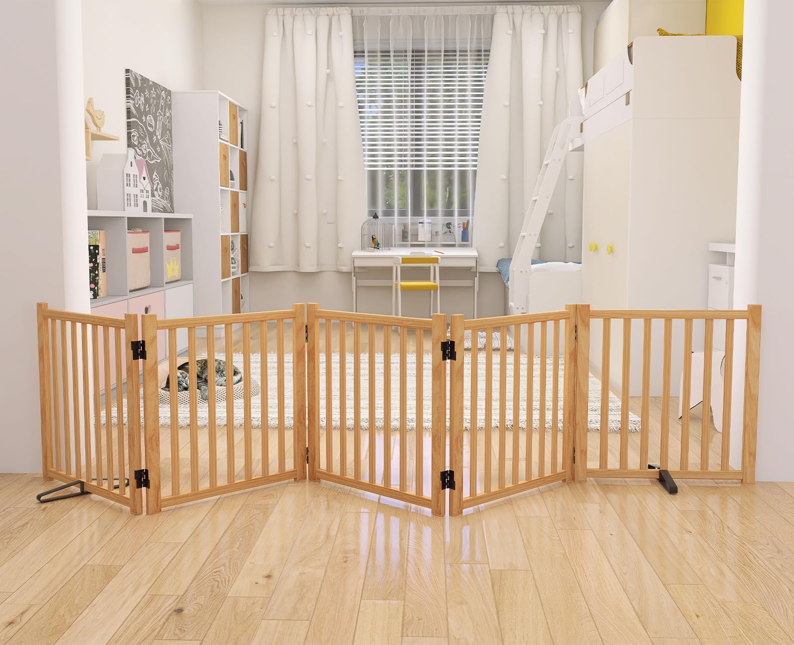 YOCAN Wooden Freestanding Dog Gates for The House, Doorways, Stairs,Wood Pet Fences Indoor Pet Gate,Step Over Fence-5 Panels L:1