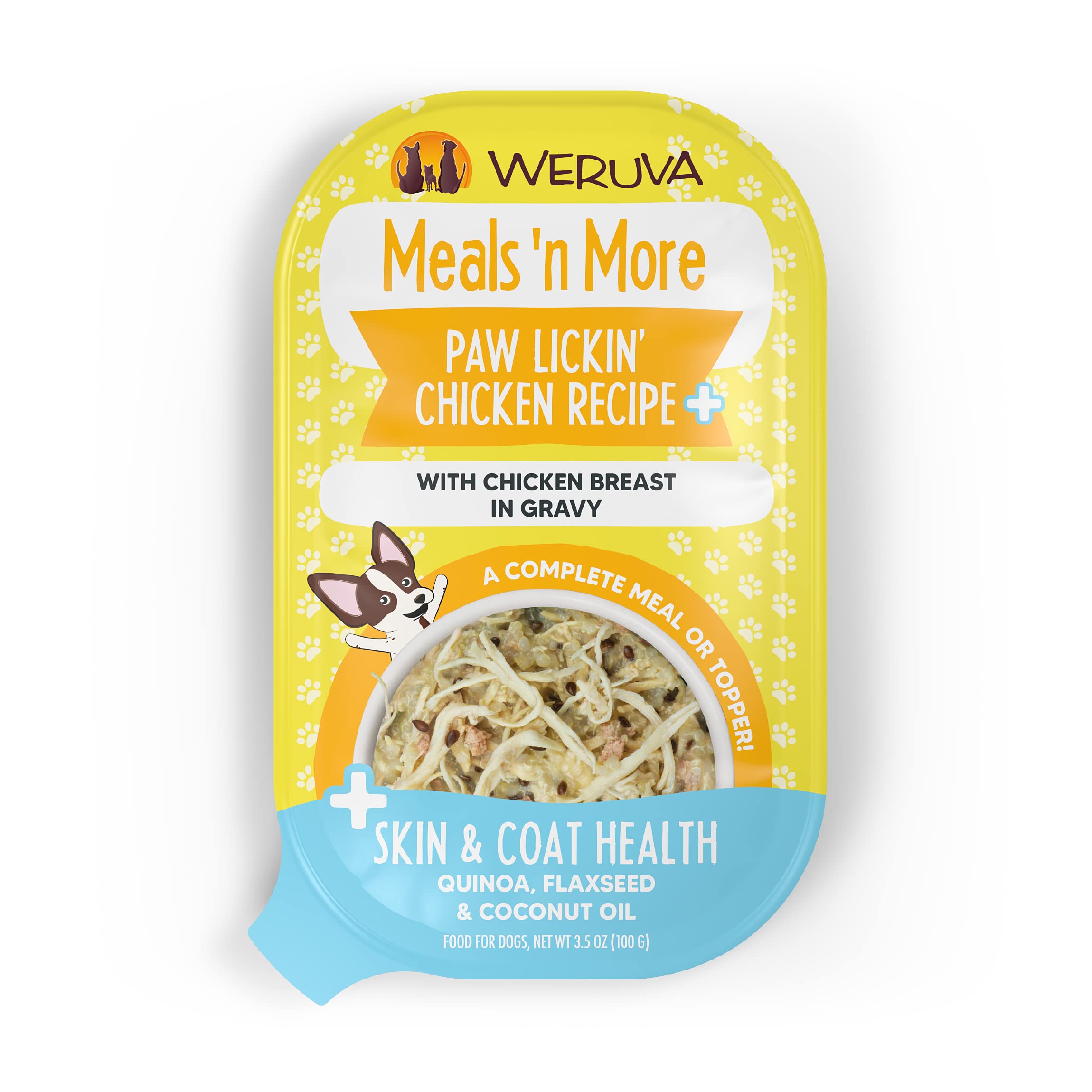 Weruva Meals 'n More Natural Wet Dog Food, Paw Lickin Chicken Plus Skin & Coat Health, 3.5oz Cup (Pack of 12)