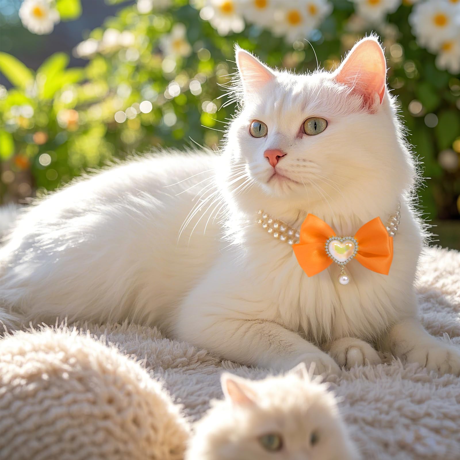 Howwfaly Dog Pearl Collar And Cat Princess Bow Collars Gold Chain Necklace Stainless Steel Adjustable Cute Pet Heart Shape Penda