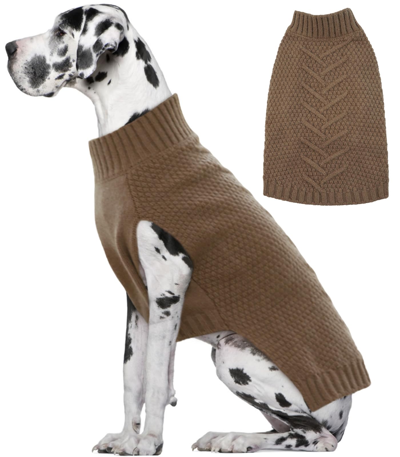 IECOii Big Dog Sweater - XXXXL Winter Coat for Extra Large Dogs, Warm Khaki-4XL Knitwear for Doberman, Great Dane