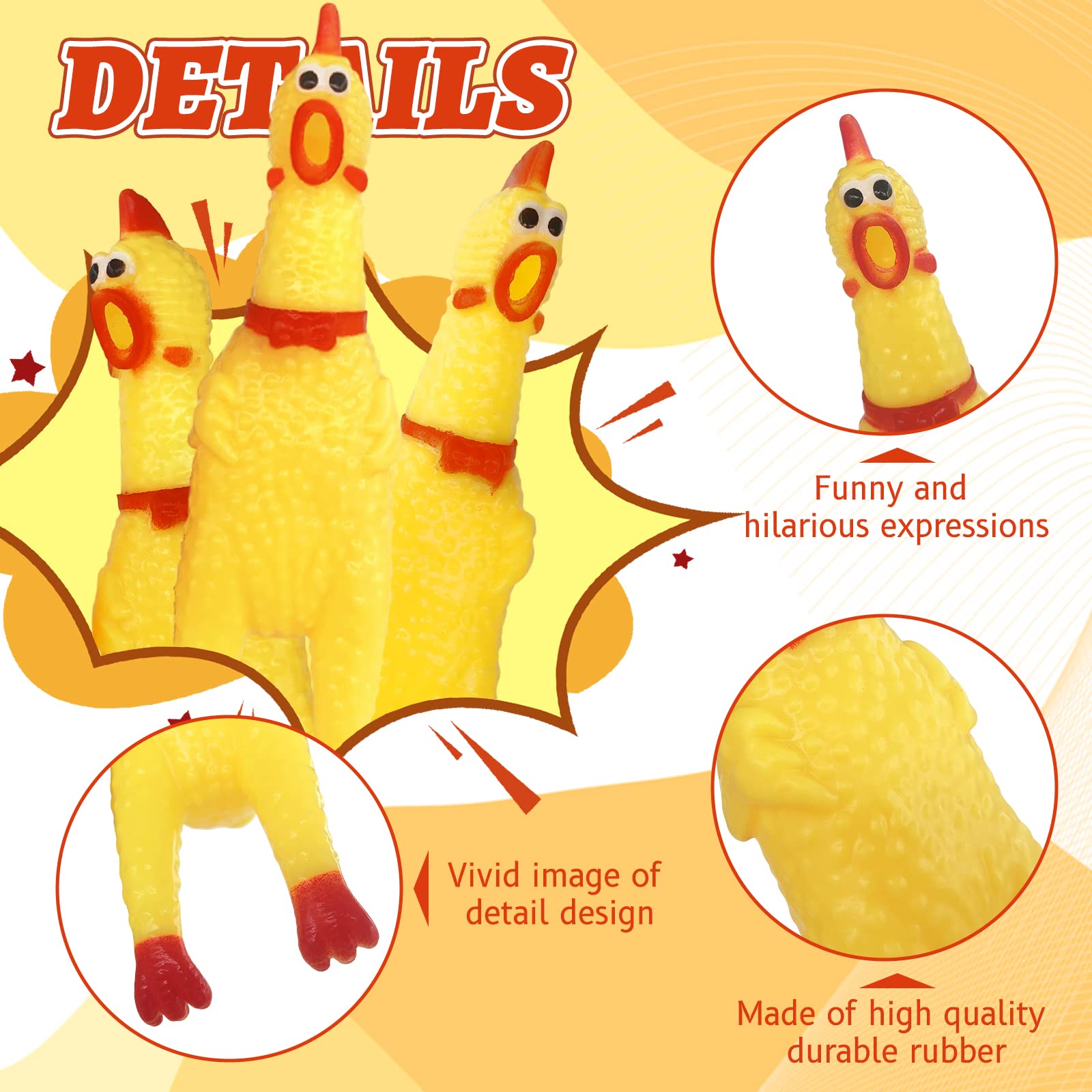 Zddaoole 20 Pcs Rubber Chicken,Screaming Chicken,Squeeze Chicken,Yellow Rubber Squawking Dog Toys,Prank Novelty Noise Toy