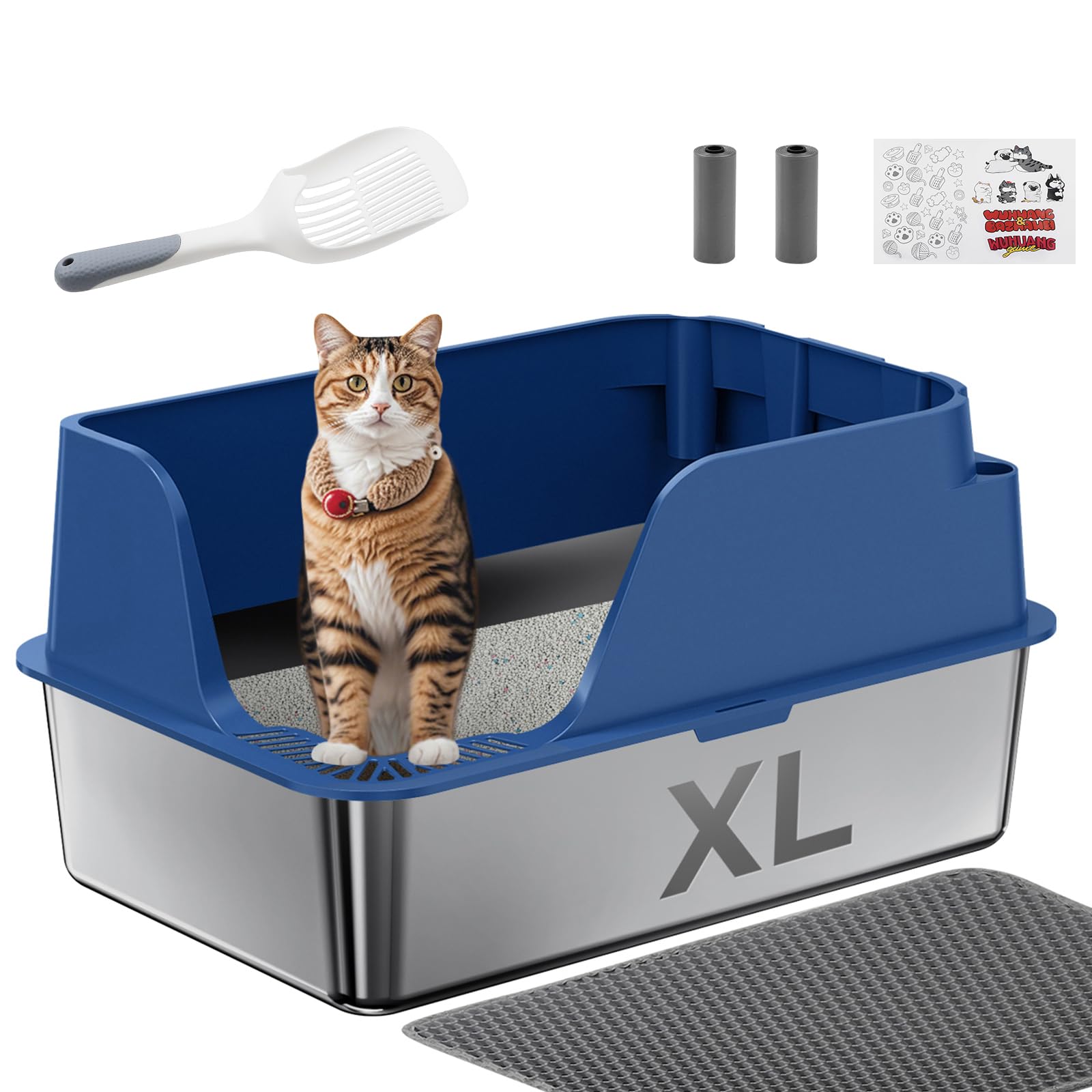 Stainless Steel Cat Litter Box With Lid, Xl Extra Large Metal Litter Box For Big Cats With High Sided, Anti-Urine Leakage,Odor-F