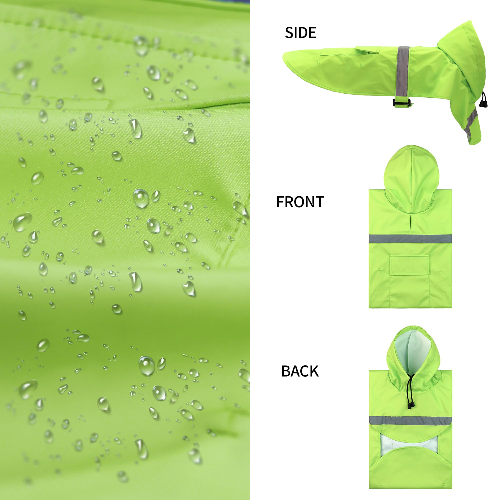 Nacoco Large Dog Raincoat Adjustable - Pet Water Proof Clothes Lightweight Rain Jacket Poncho Hoodies With Strip Reflective (L,