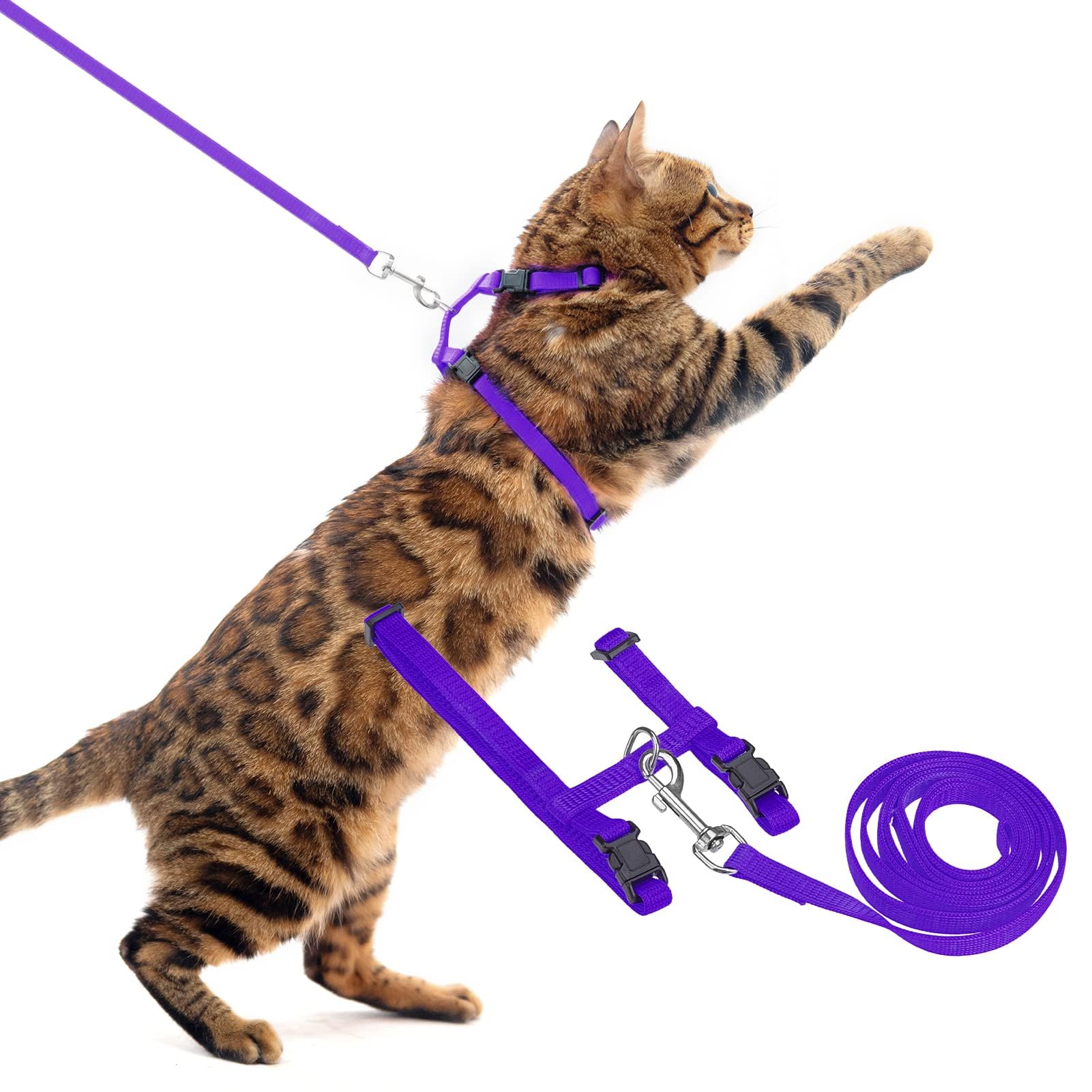 Pupteck Adjustable Cat Harness And Leash Set Escape Proof Kitten Strap Collar For Walking Travel, Purple, M