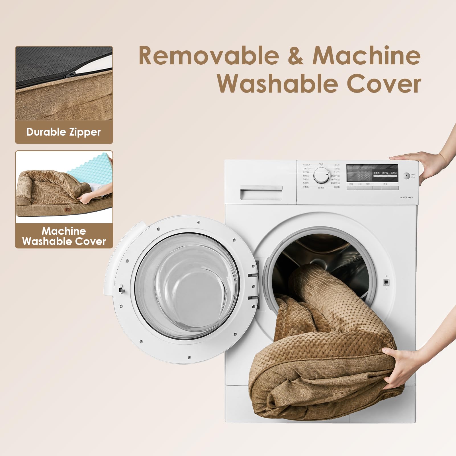 Eheyciga Memory Foam Orthopedic Xl Dog Bed, Washable Dog Bed With Waterproof Lining Removable Cover, Extra Large Dog Bed Sofa With Nonskid Bottom Xlarge Pet Couch Bed, 44X32 Inches, Camel