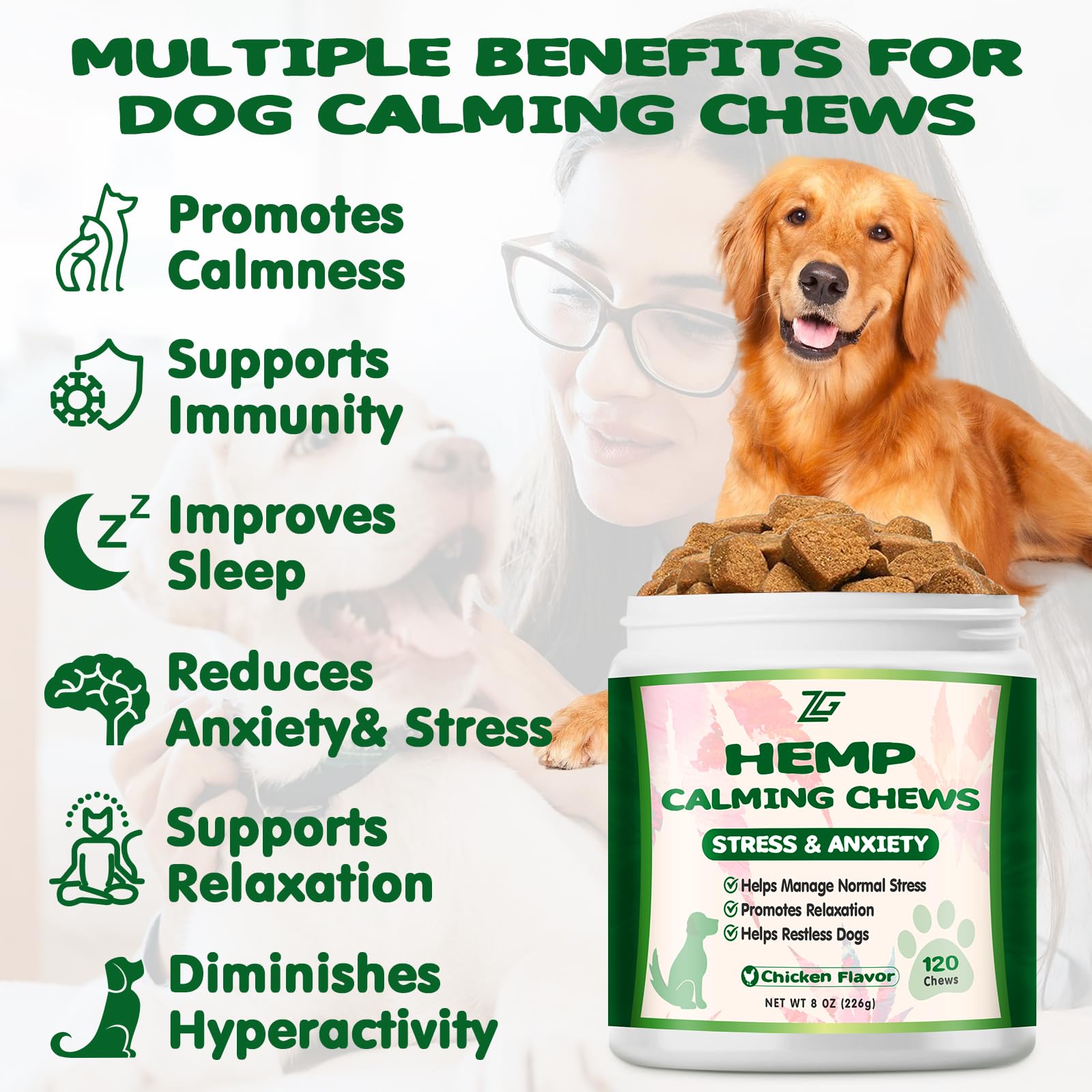 ziehooGe Calming Chews for Dogs - Dog Calming Chews - Anxiety Relief Treats Helps with Separation, Barking, Stress Relief, Compo