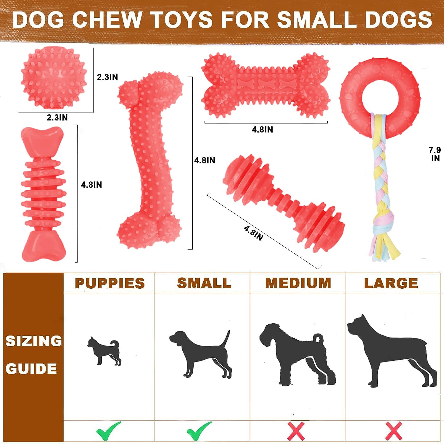 Cgbd Puppy Toys, 6 Pack Dog Chew Toys For Puppy, Cute Red Small Dog Toys, Teething Toys For Puppies, Soft Durable Interactive Chew Toy For Small Dogs