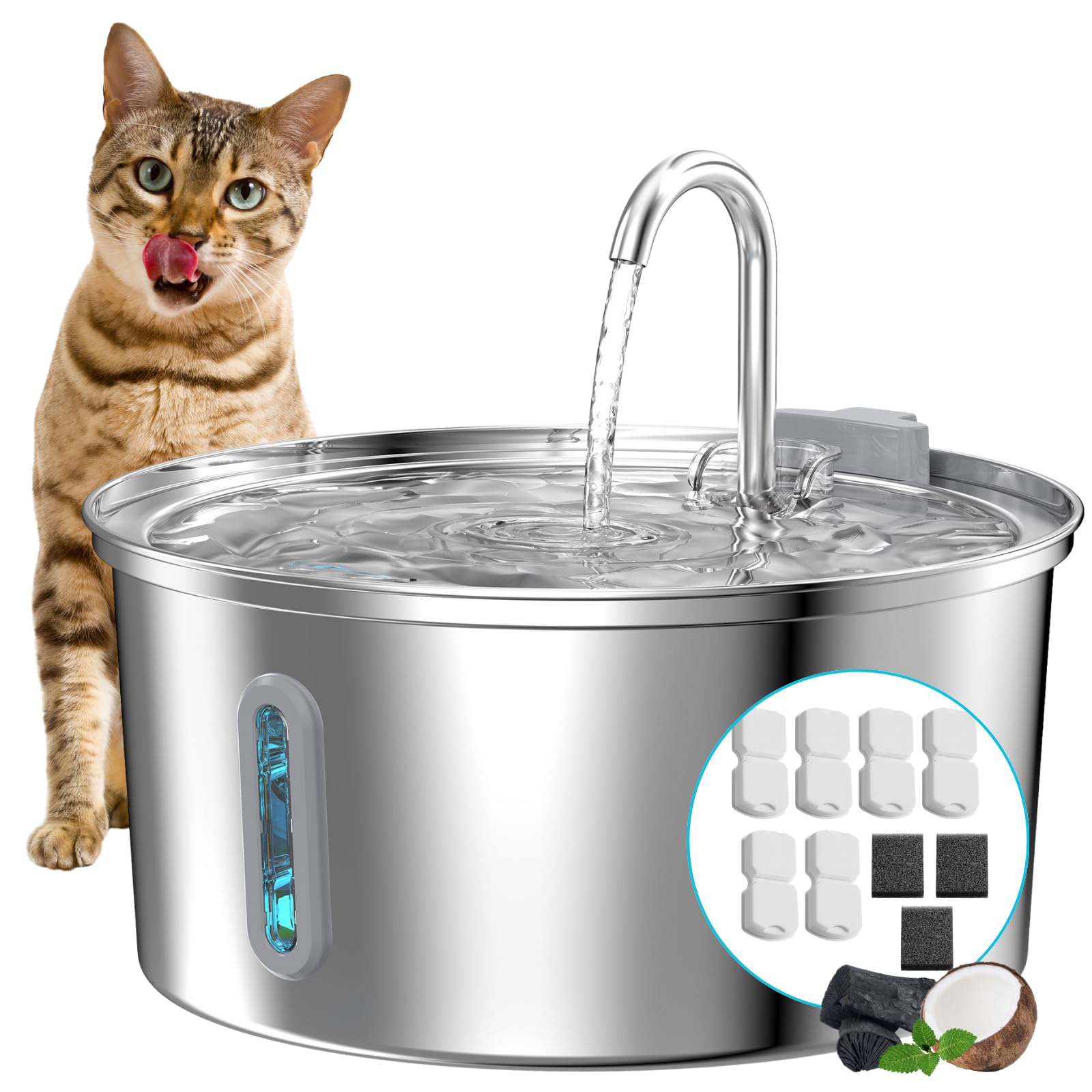 Cat Water Fountain Stainless Steel: 108oz/3.2L Cat Fountain for Drinking - Pet Water Fountain for Cats Inside - Automatic Cat Wa
