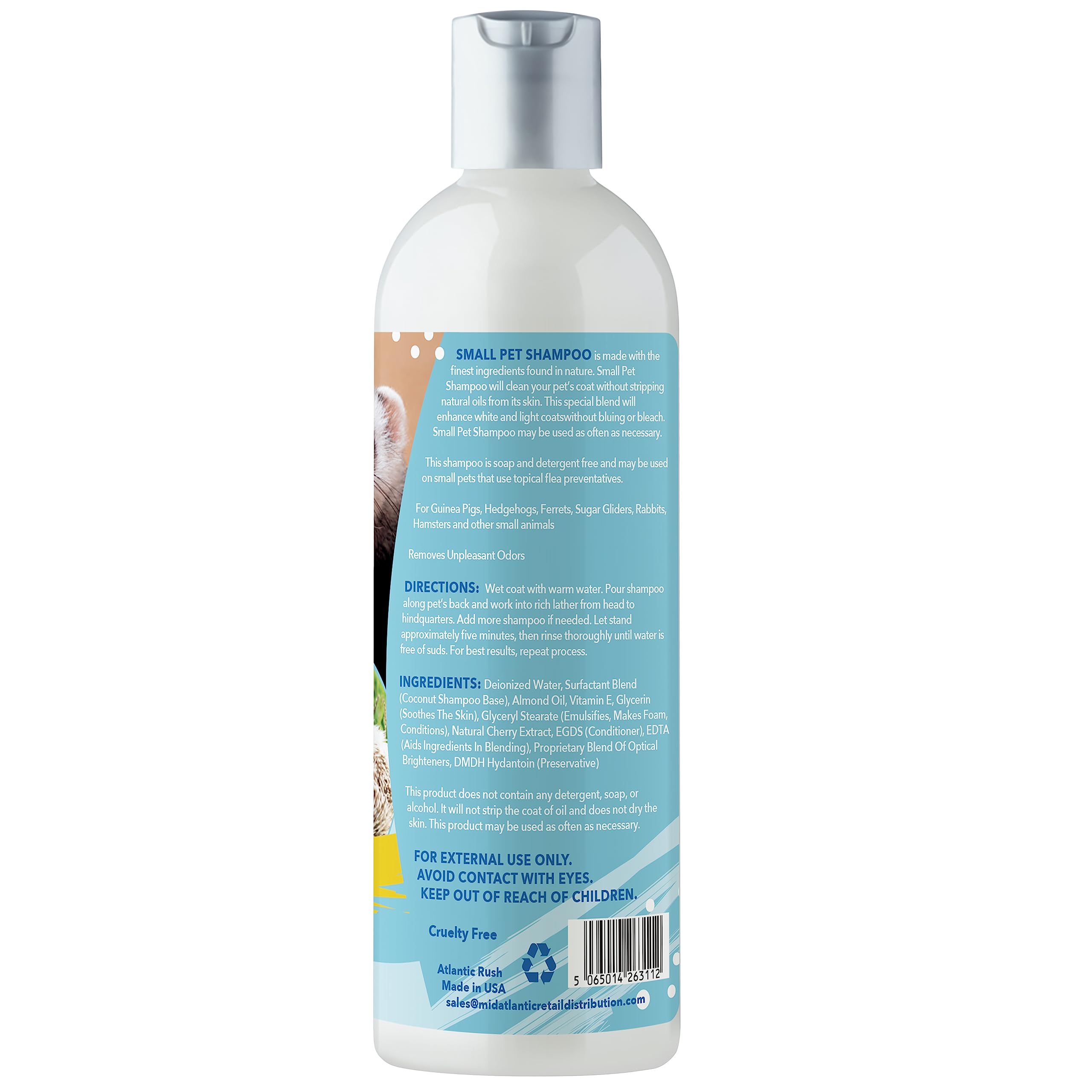 Atlantic Rush Critter Shampoo for Small Pets - 8 oz Fragrance-Free & Sensitive Skin Formula for Ferrets, Guinea Pigs, Rabbits & More