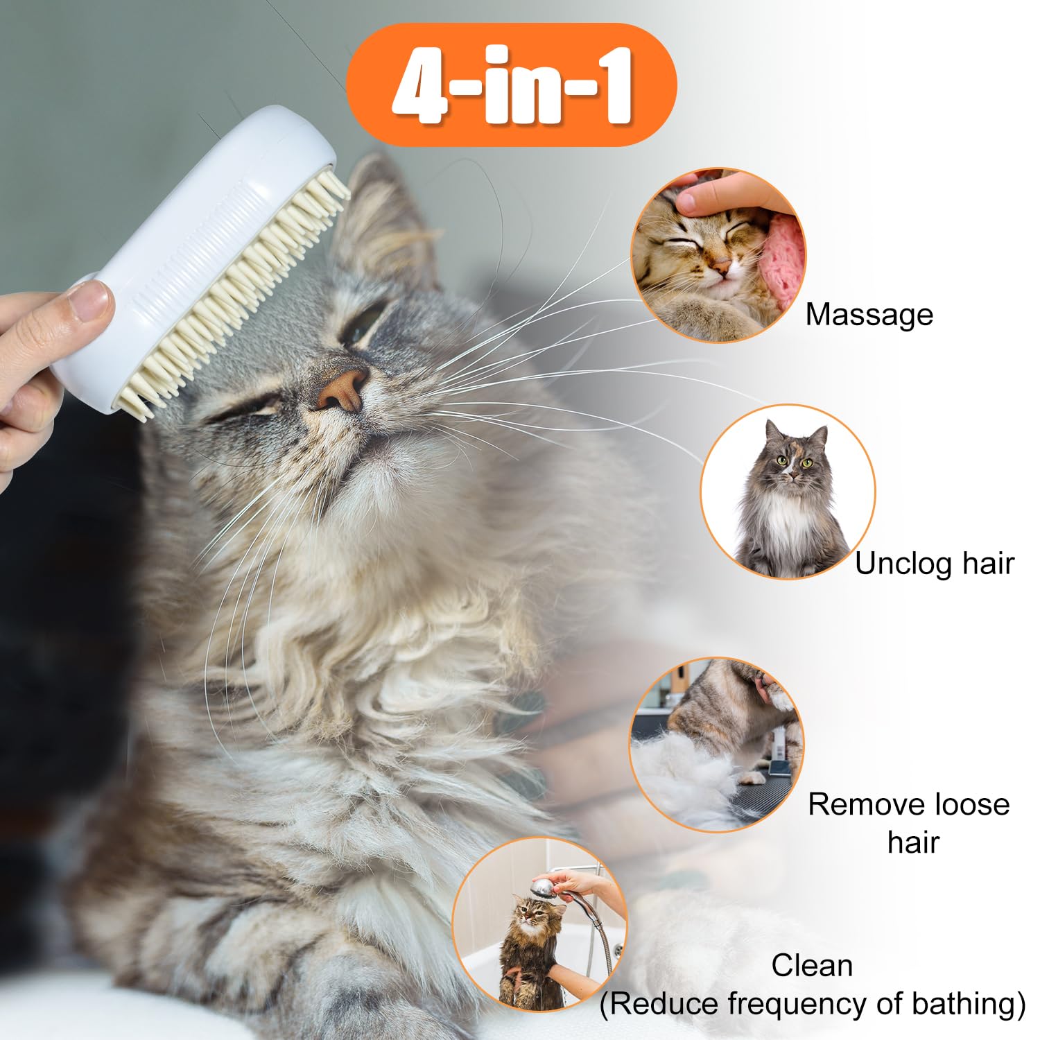 Cat Steam Brush For Shedding, Rechargeable 4 In 1 Cat Grooming Tool For Massaging, Pet Grooming Brush With Spray, Hair Removal C