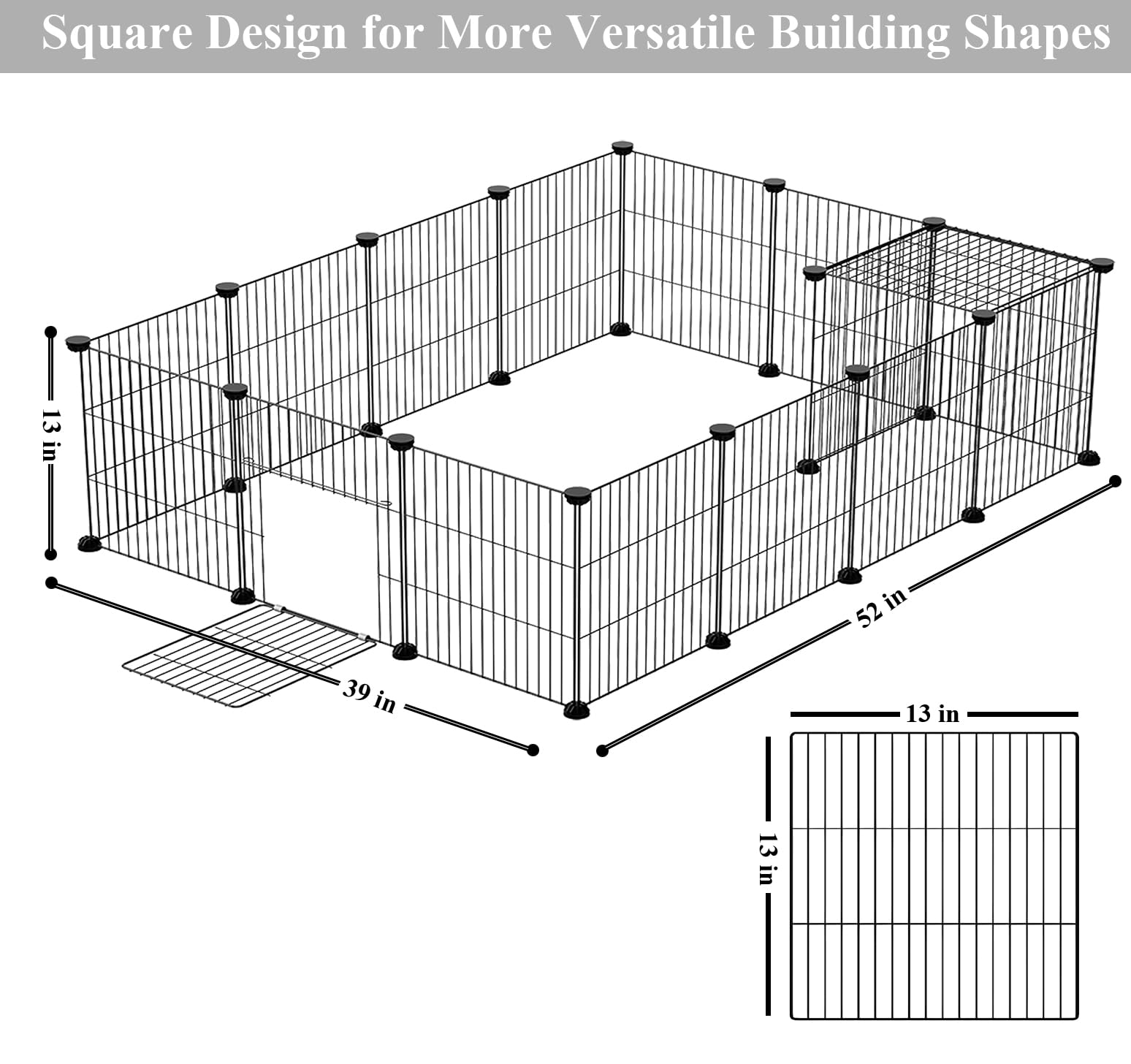 LANGXUN 16 Metal Encryption Square Panels, DIY Small Animal Playpen, Pet Playpen, Rabbit Cage, Guinea Pig Cages, Puppy Playpen,