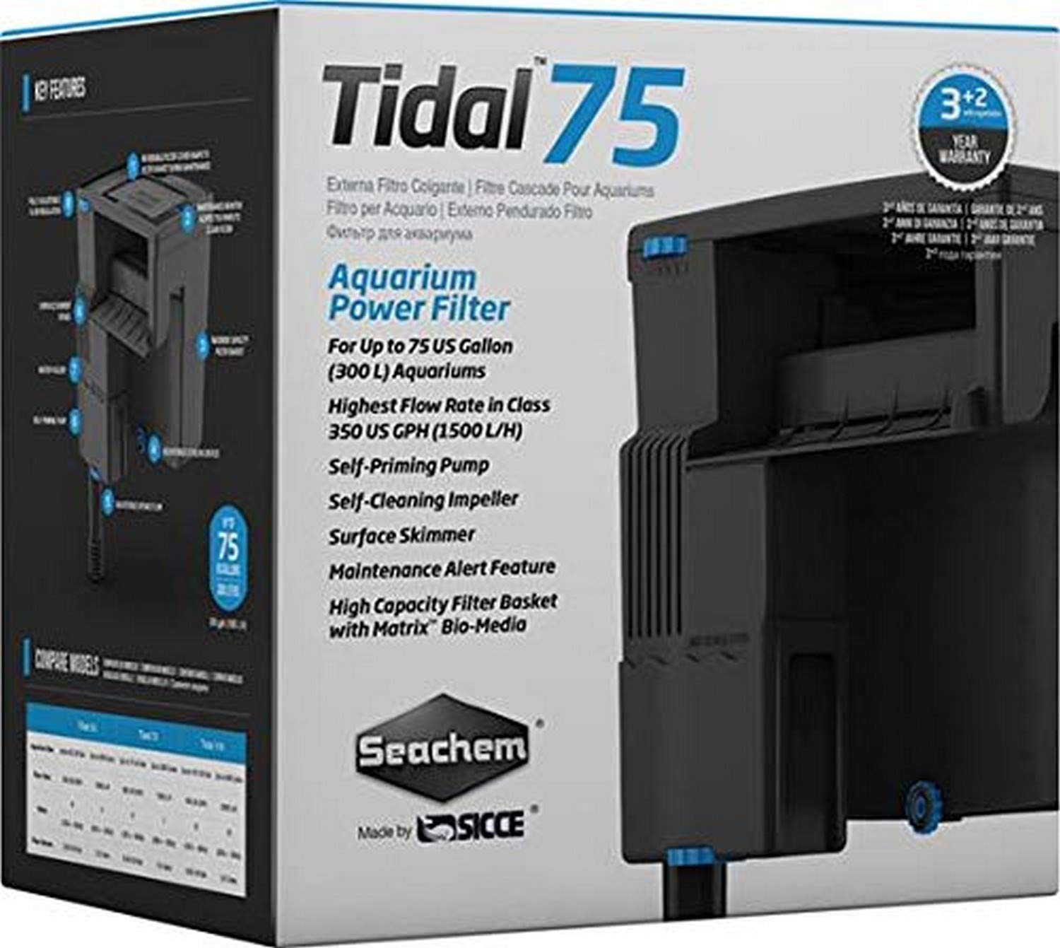 Seachem – Large Aquarium Fish Tank Filter, Tidal 75 Gallon (300 Liters) By Sicce