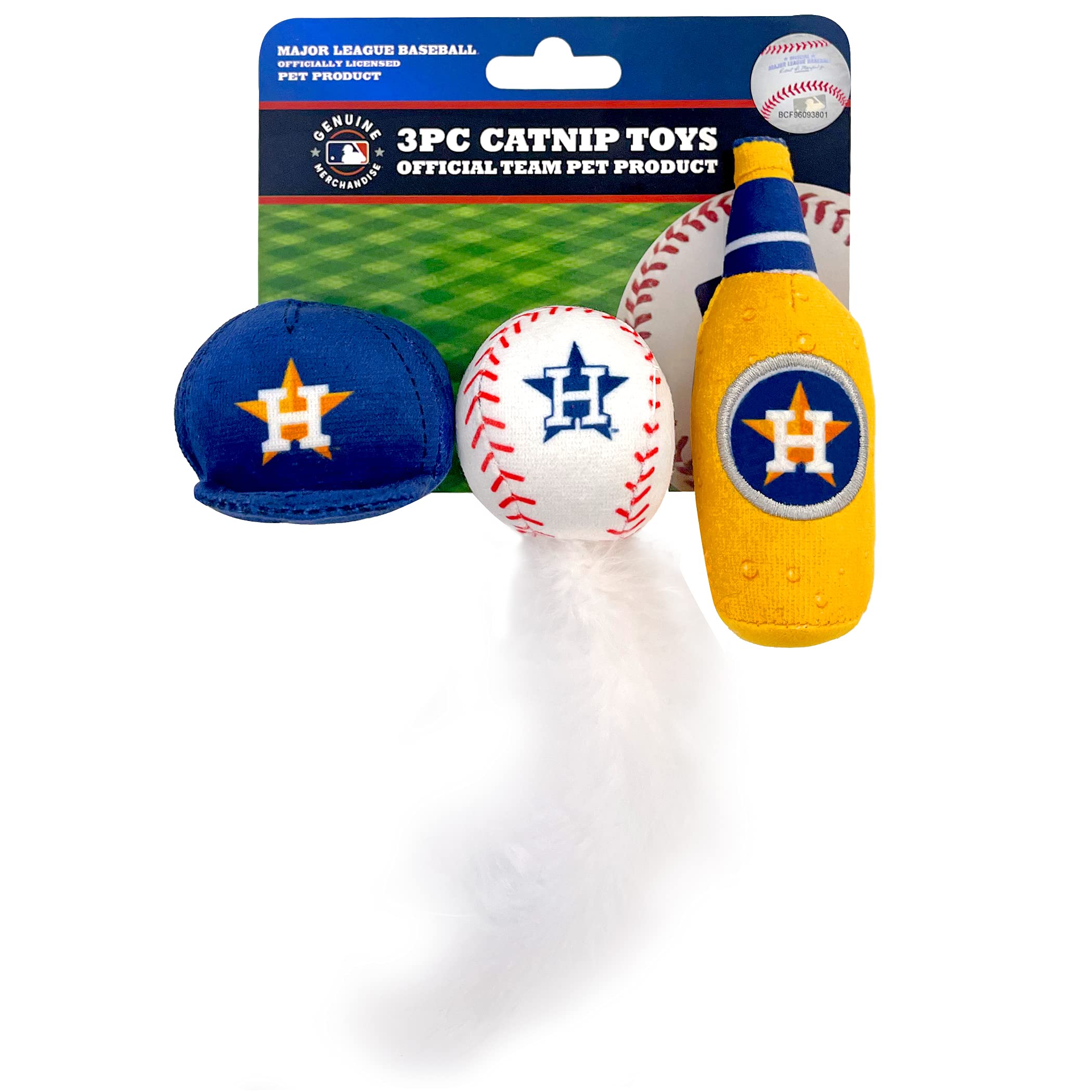 Best Plush Cat Toy - Mlb Houston Astros Complete Set Of 3 Piece Cat Toys Filled With Fresh Catnip. Incld: 1 Baseball Cap Cat Toy