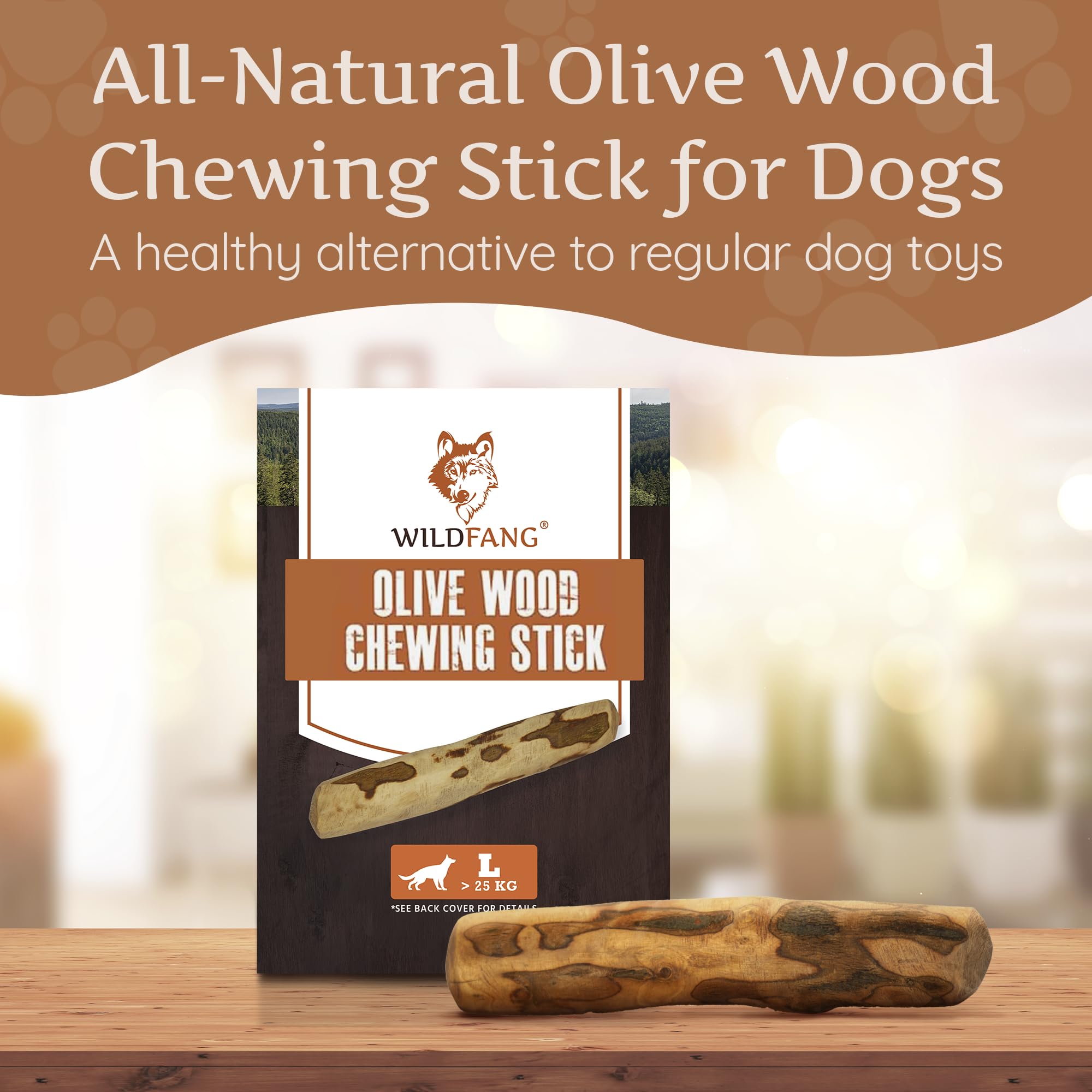 Wildfang® Olive Wood Dog Chew Puppy Teething Toys Dog Stick Toy-Long Lasting Natural Chew Toys For Dogs, Root Chews For Dogs, Wooden Dog Chew Stick, Tree Root Dog Bones, Wood Chew For All Dogs-Large