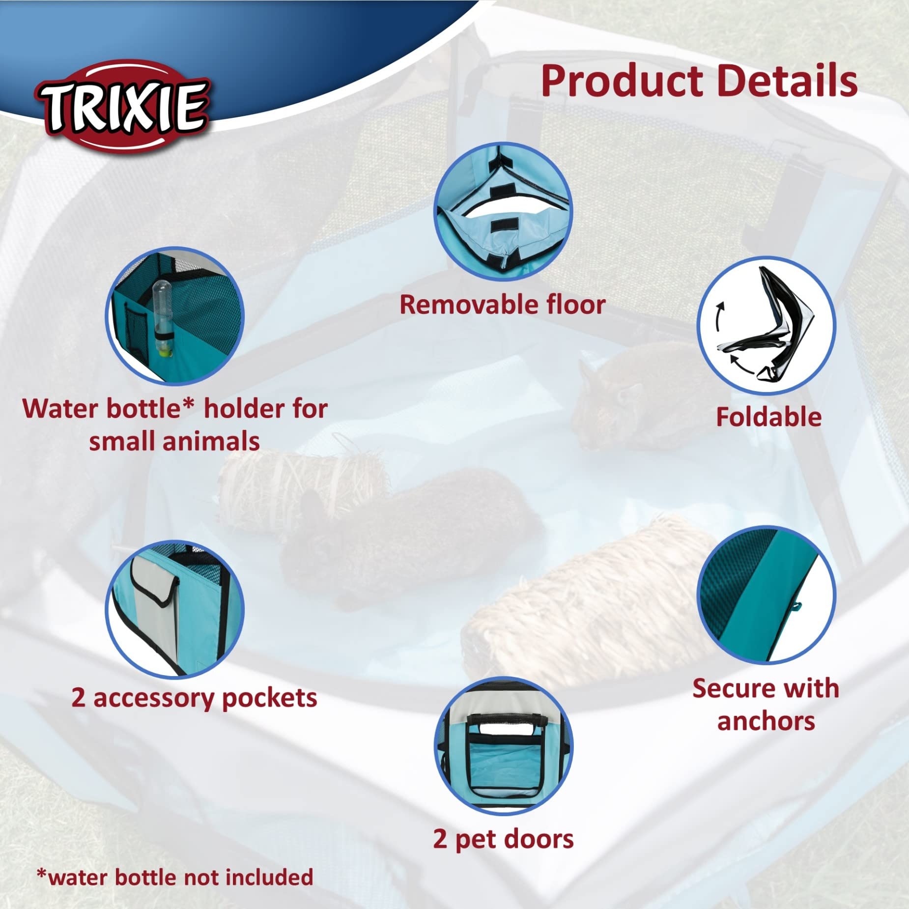 Trixie Soft Sided Mobile Playpen For Small Animals, Foldable And Portable, Ideal For Dogs, Rabbits, Cats, Large