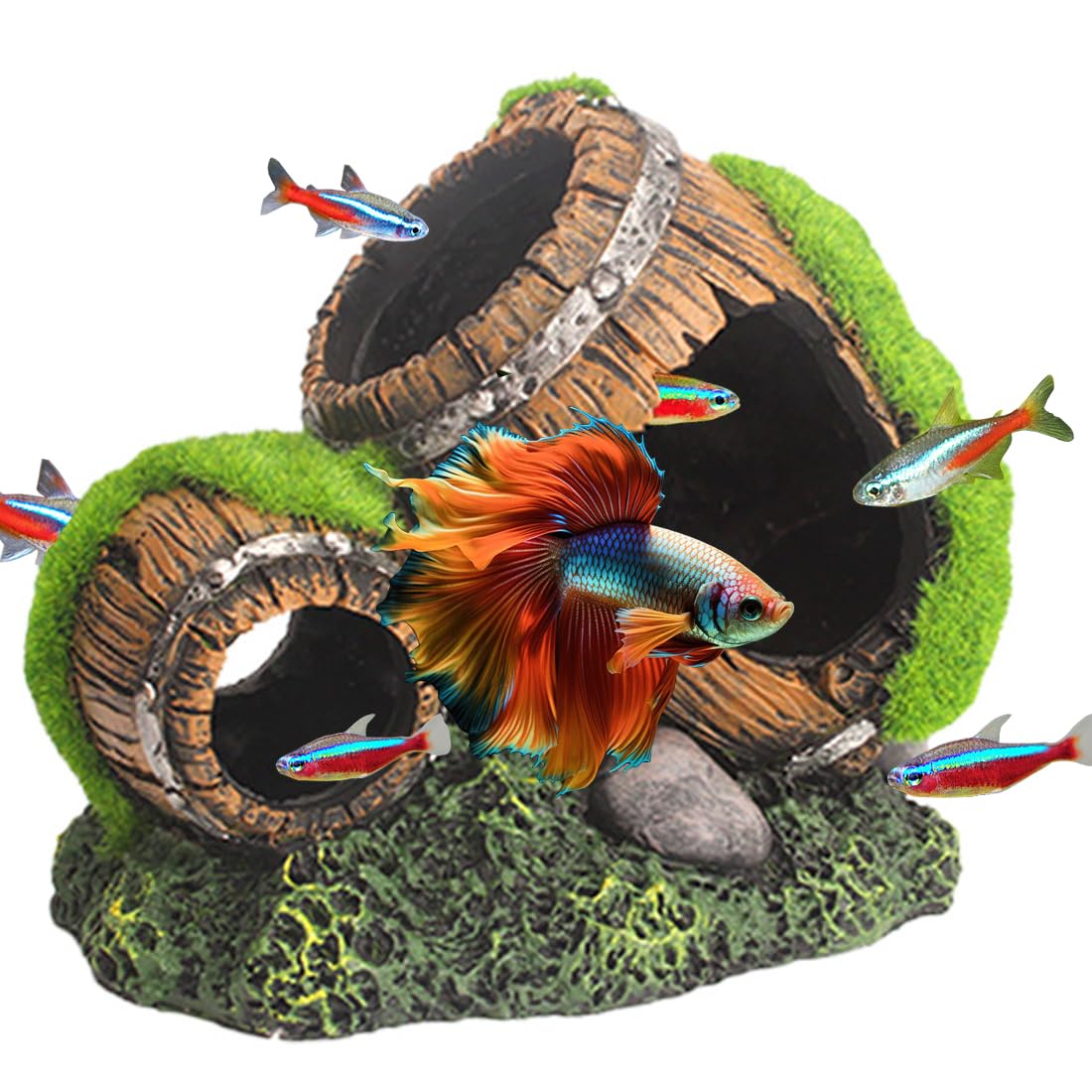TANOMA Betta Fish Cave Aquarium Hideout, Fish Tank Ornament, Aquarium Tank Decor Accessories