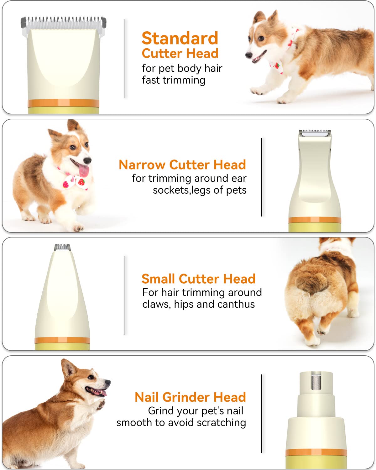 Unibono Dog Grooming Clippers Kit,Heavy Duty Rechargeable Low Noise Paw Trimmer Electric Pet Hair Shaver For Dogs Cats And Other