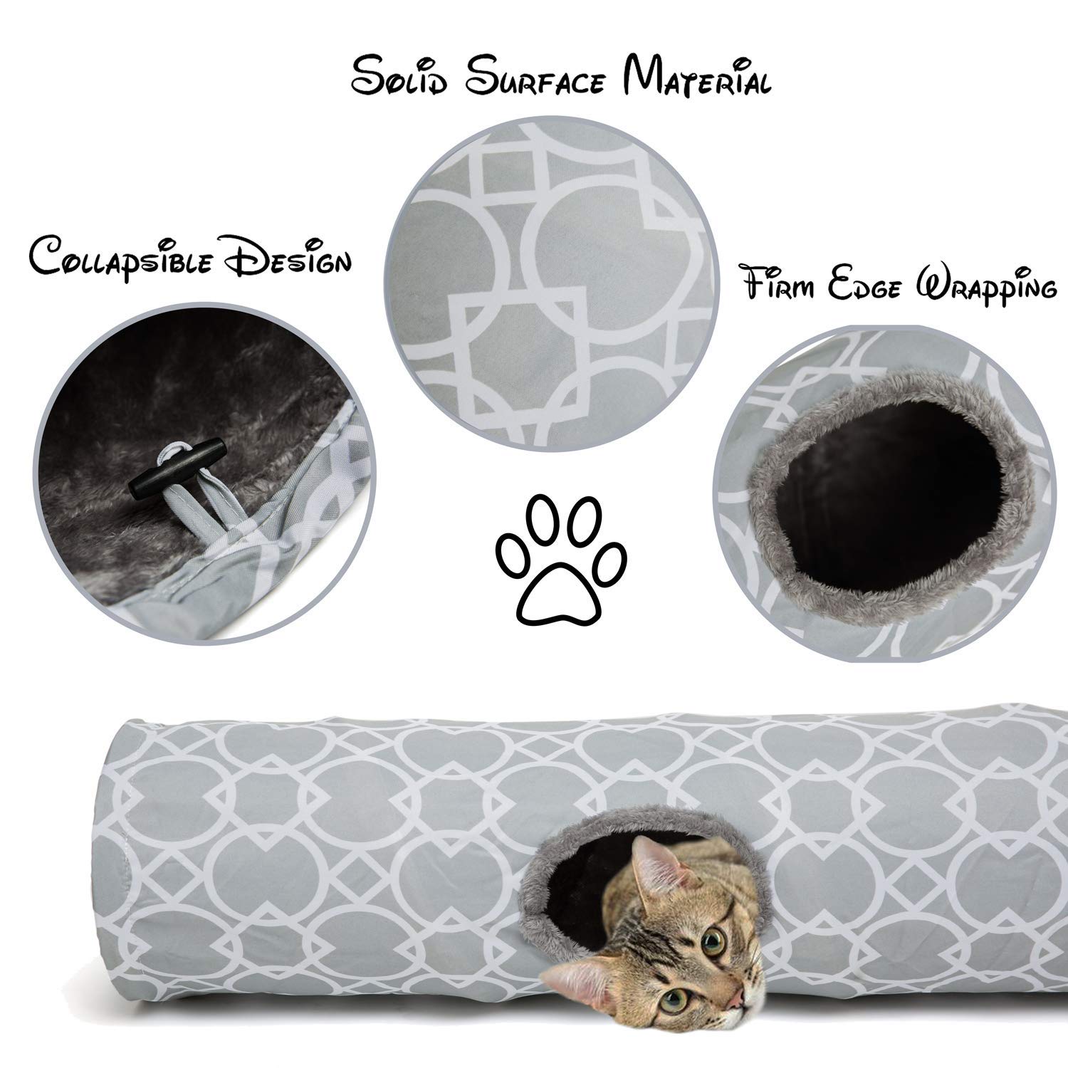 Luckitty Geometric Straight Cat Tunnel With Plush Inside,Cats Toys Collapsible Tunnel Tube With Balls, For Rabbits, Kittens, Fer