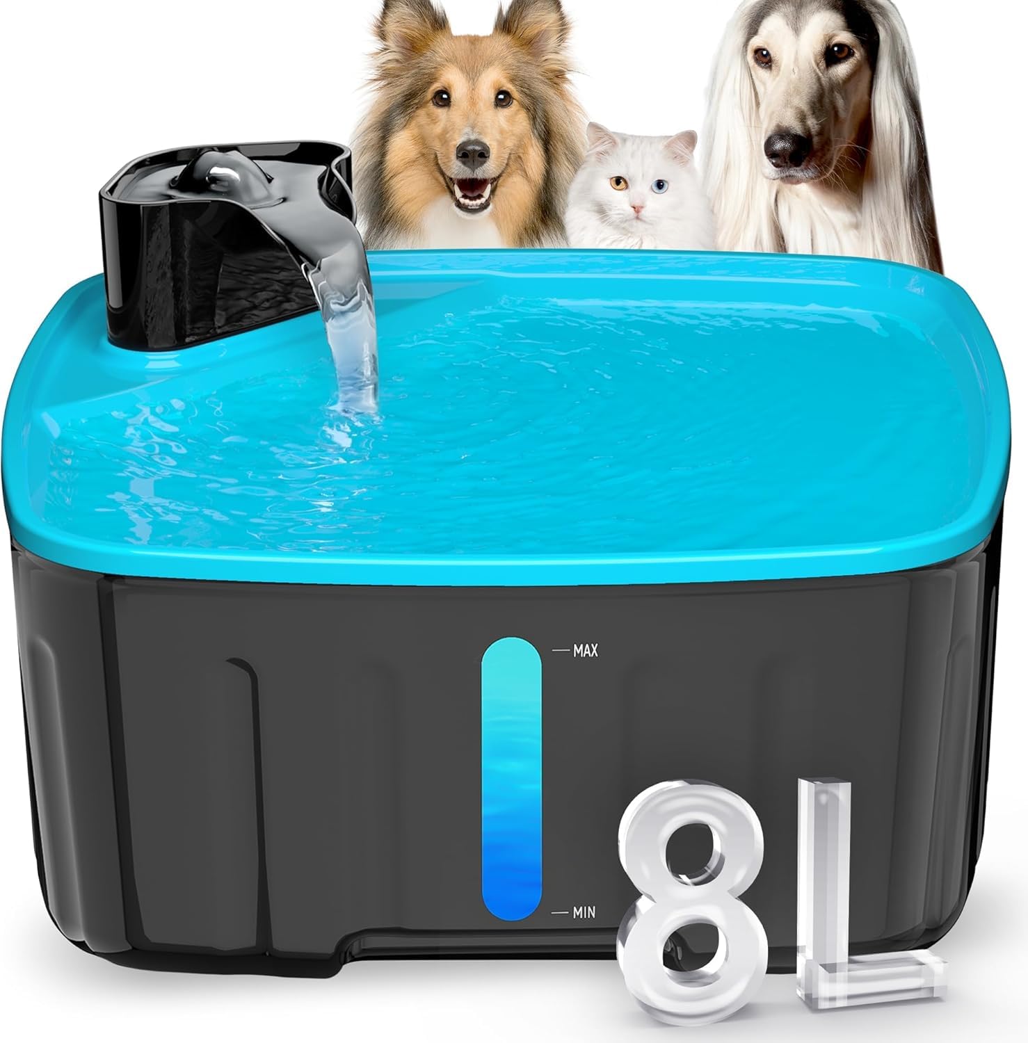 Dog Water Fountain For Large Dogs, 2.1Gal/8L/270Oz Large Dog Water Fountain Bowl For Dog Inside, Dog Fountain With Water Level W