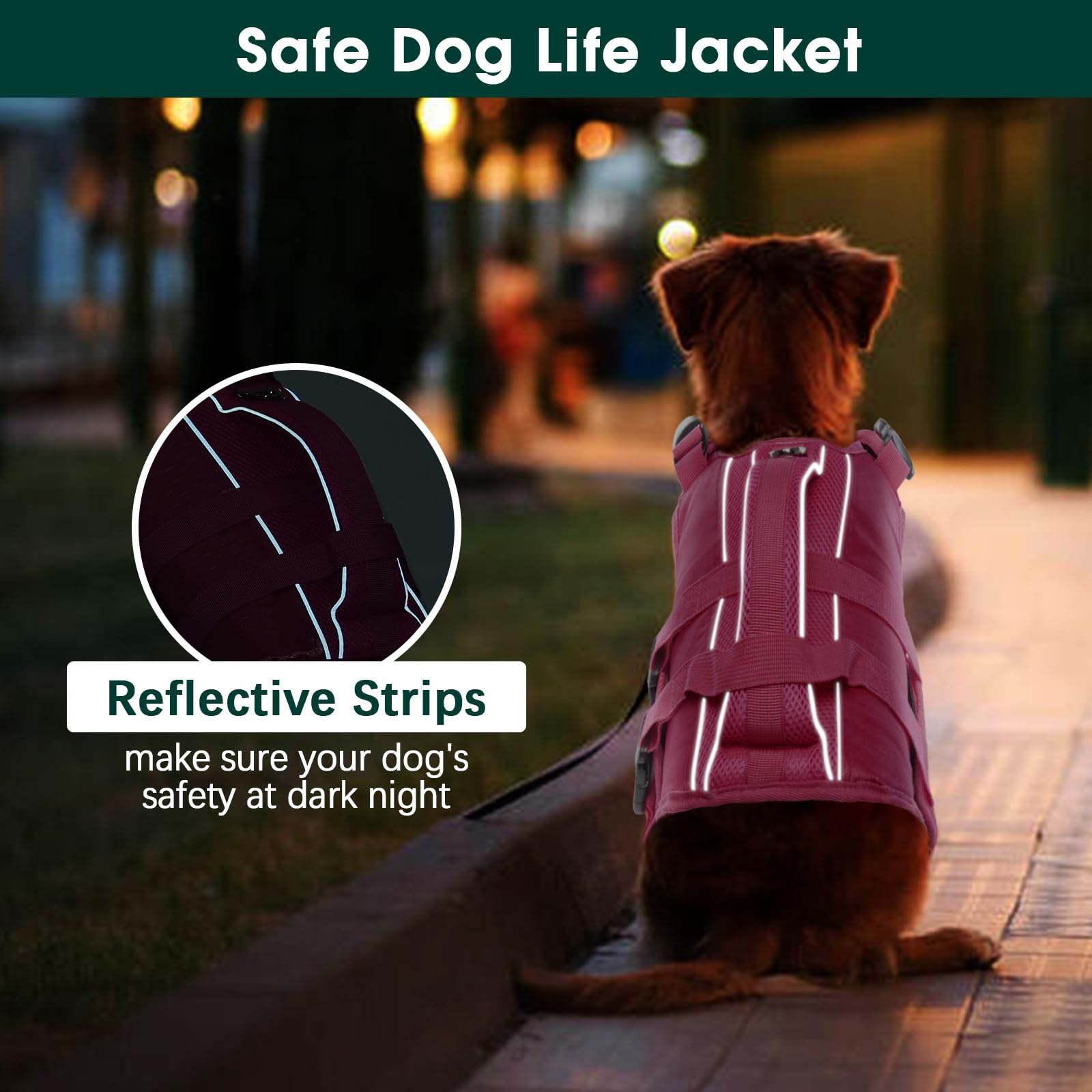 Kuoser Dog Life Jacket High Flotation, Reflective Dogs Life Vest for Swimming Boating, Adjustable Small Medium Large Dog lifejac