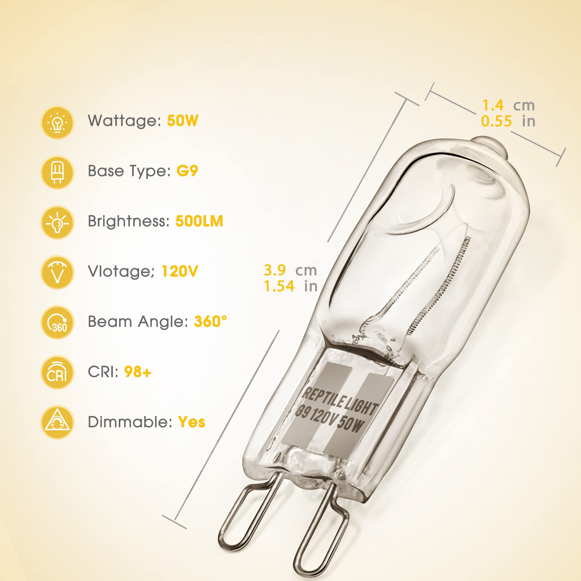 Briignite G9 Heat Lamp Bulbs For Reptile, Mini Reptile Light, Dimmable G9 Mini Heat Bulb Warm White 50W, 2 Pin Base Uva Reptile Heat Lamp, Bearded Dragon Gecko Turtle Lizard, 2 Pack