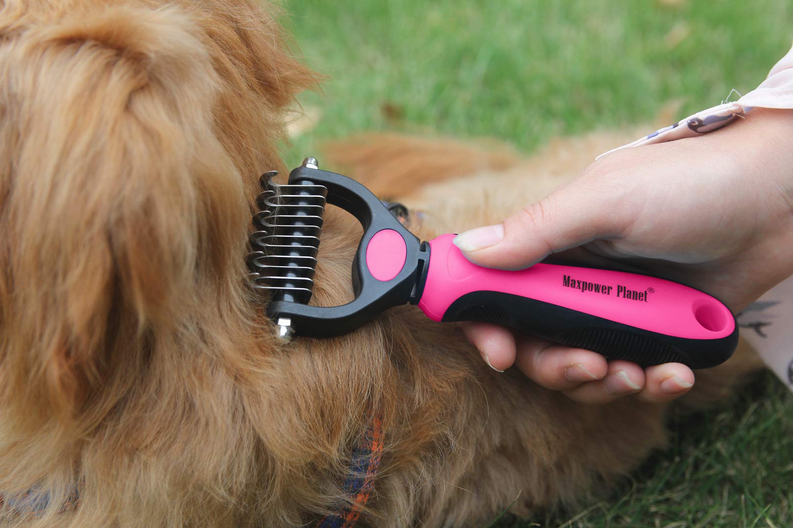 Maxpower Planet Pet Grooming Brush - Double Sided Undercoat Rake For Dogs & Cats, Extra Wide Brush To Reduce Shedding By 95% (Pi