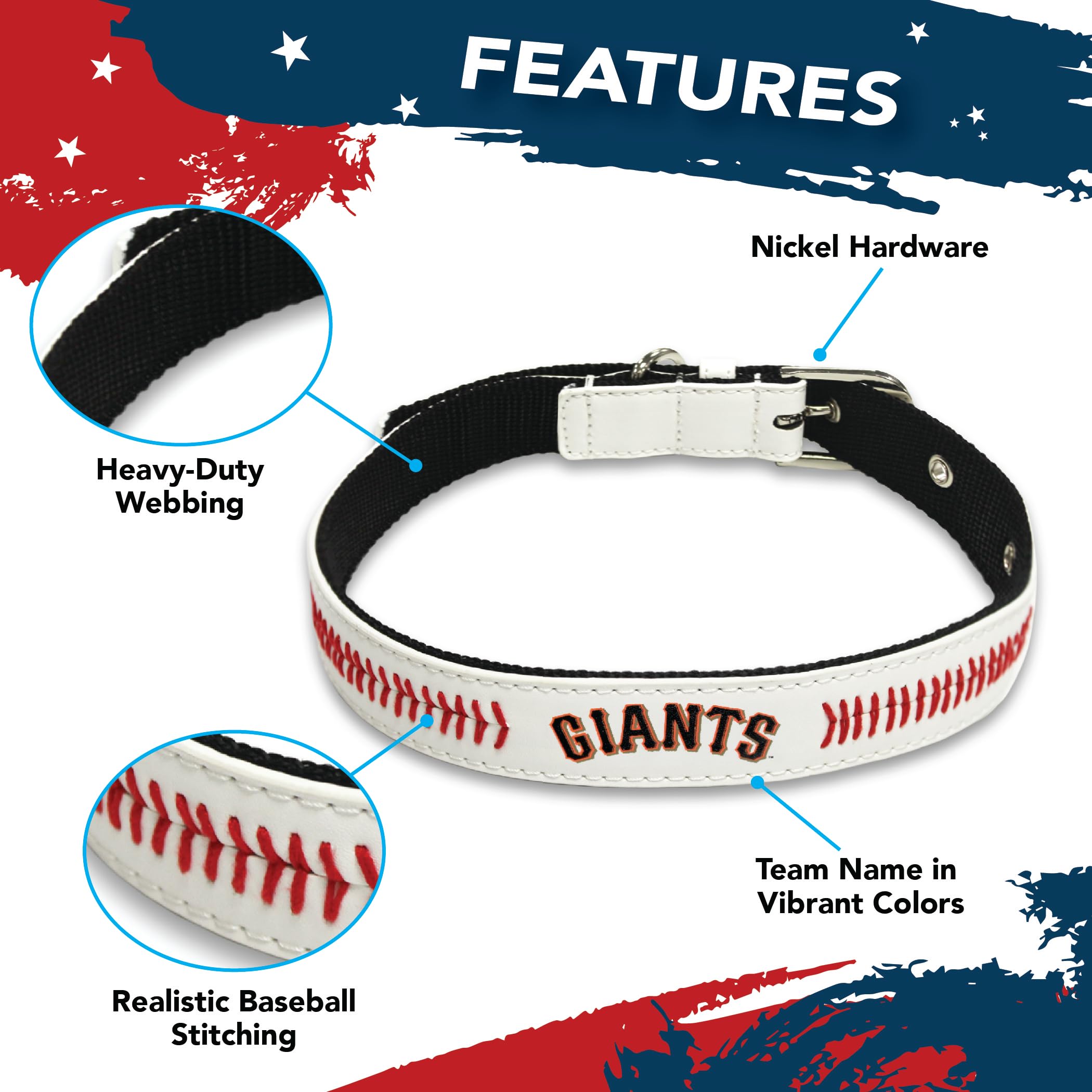 Mlb Dog Collar San Francisco Giants New Signature Pro Pvc-Leather Premium Pet Collars Extra Tough & Durable! Super Stylish! Size